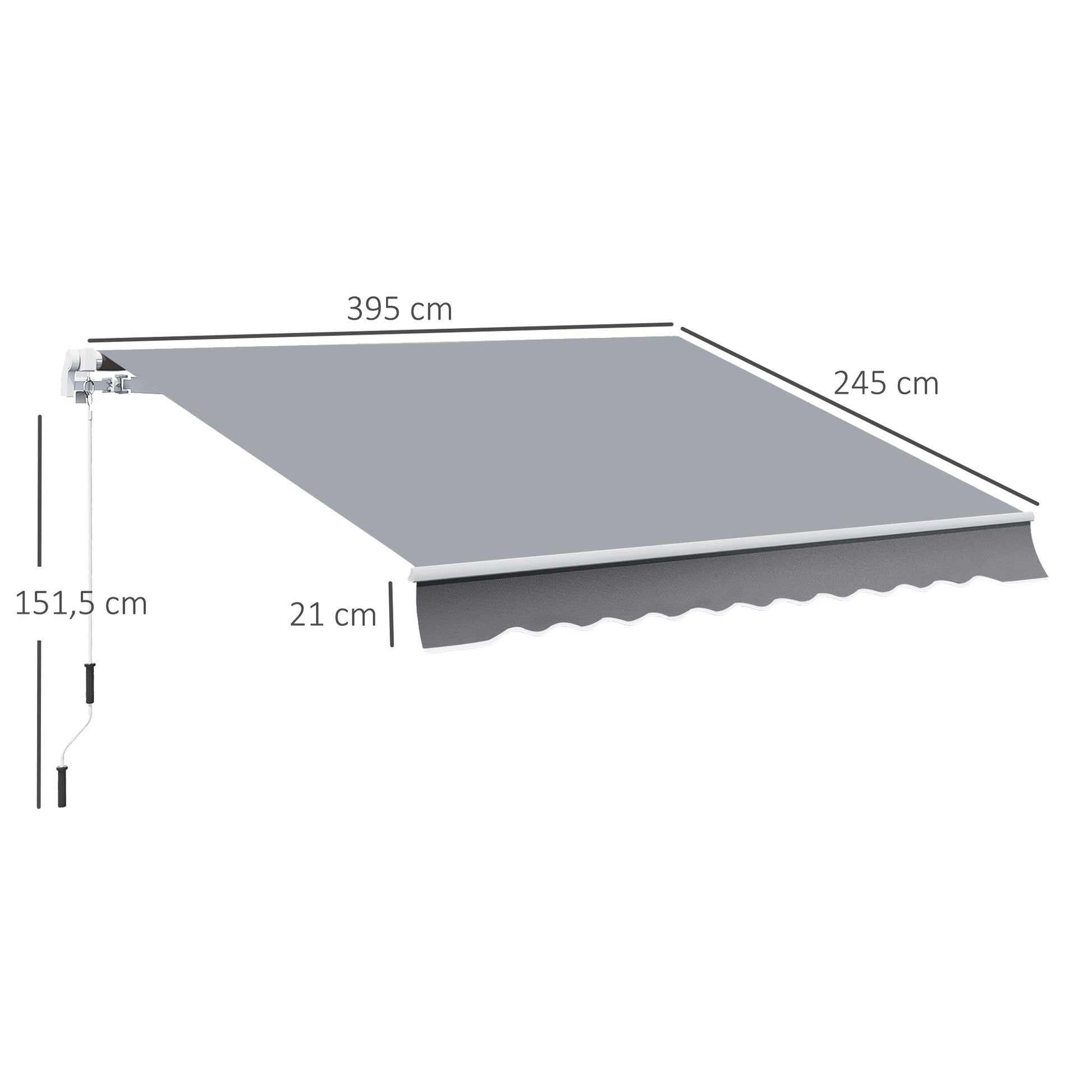 Outsunny Toldo Manual Retráctil 395x245 cm, Toldo Exterior Terraza con Ángulo Ajustable, Brazo Articulado, Montaje a Pared, Estructura de Aluminio, Anti-UV e Impermeable, para Jardín, Gris