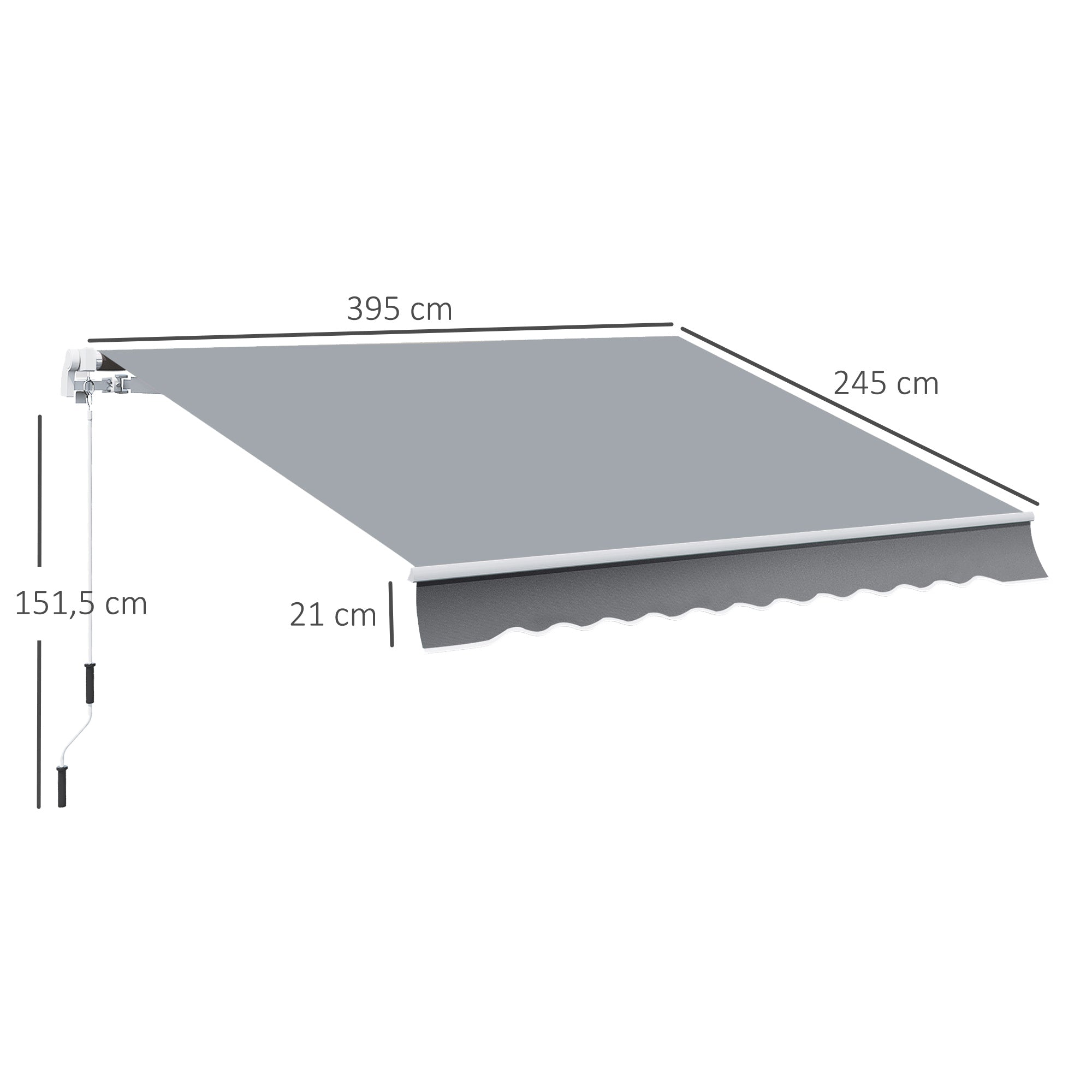 Outsunny Toldo Manual Retráctil 395x245 cm, Toldo Exterior Terraza con Ángulo Ajustable, Brazo Articulado, Montaje a Pared, Estructura de Aluminio, Anti-UV e Impermeable, para Jardín, Gris