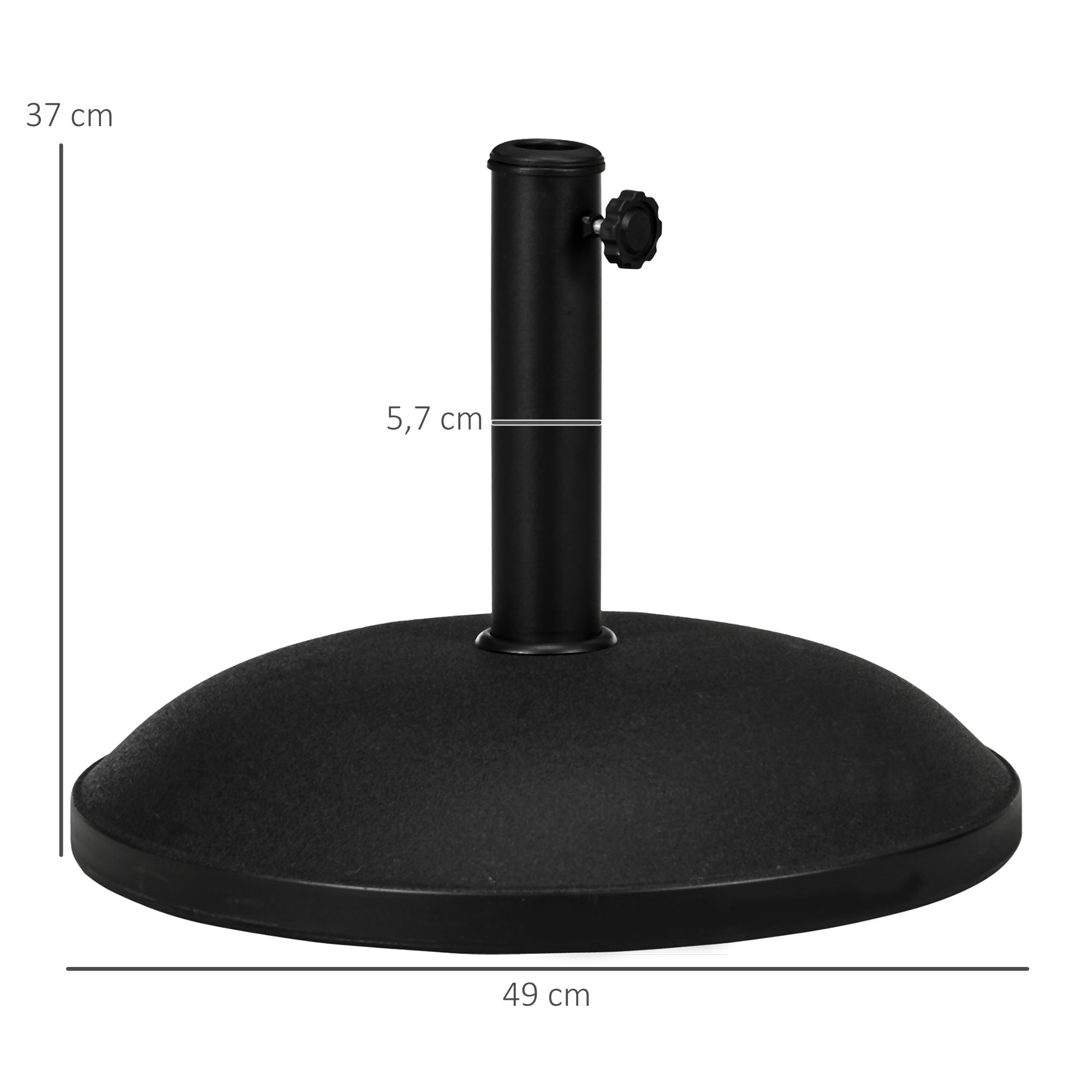 Outsunny Base para Sombrilla Redonda, 25 kg, Soporte de Parasol de Cemento, con Perilla, Pie para Sombrilla con Postes Ø35 mm, Ø38 mm, Ø48 mm, Fácil de Montaje, para Jardín, Patio, Terraza, Negro