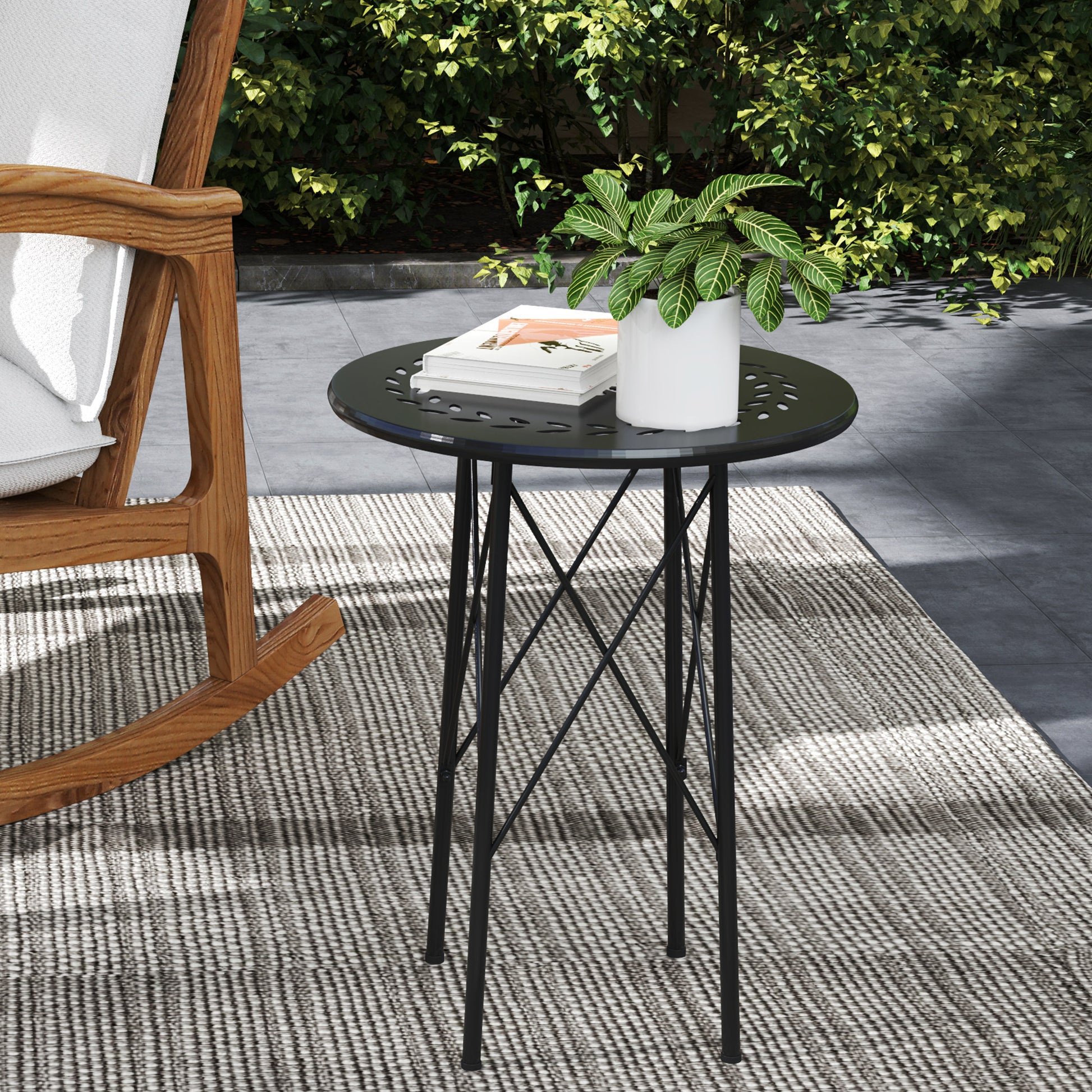 Outsunny Mesa de Jardín Redonda Mesa de Terraza Exterior Ø40x50 cm con Patas Ajustables y Estructura en Forma de X Mesa para Exterior e Interior Negro
