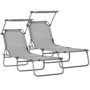 Outsunny Set de 2 Tumbonas Plegables Tumbonas de Jardín Exterior Reclinables con Toldo Desmontable con Ángulo Regulable Respaldo Ajustable en 4 Niveles para Terraza Piscina Patio 187x58x36 cm Gris