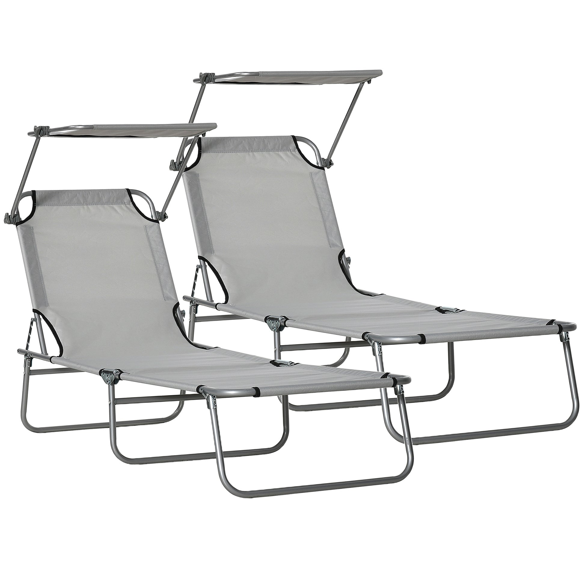 Outsunny Set de 2 Tumbonas Plegables Tumbonas de Jardín Exterior Reclinables con Toldo Desmontable con Ángulo Regulable Respaldo Ajustable en 4 Niveles para Terraza Piscina Patio 187x58x36 cm Gris