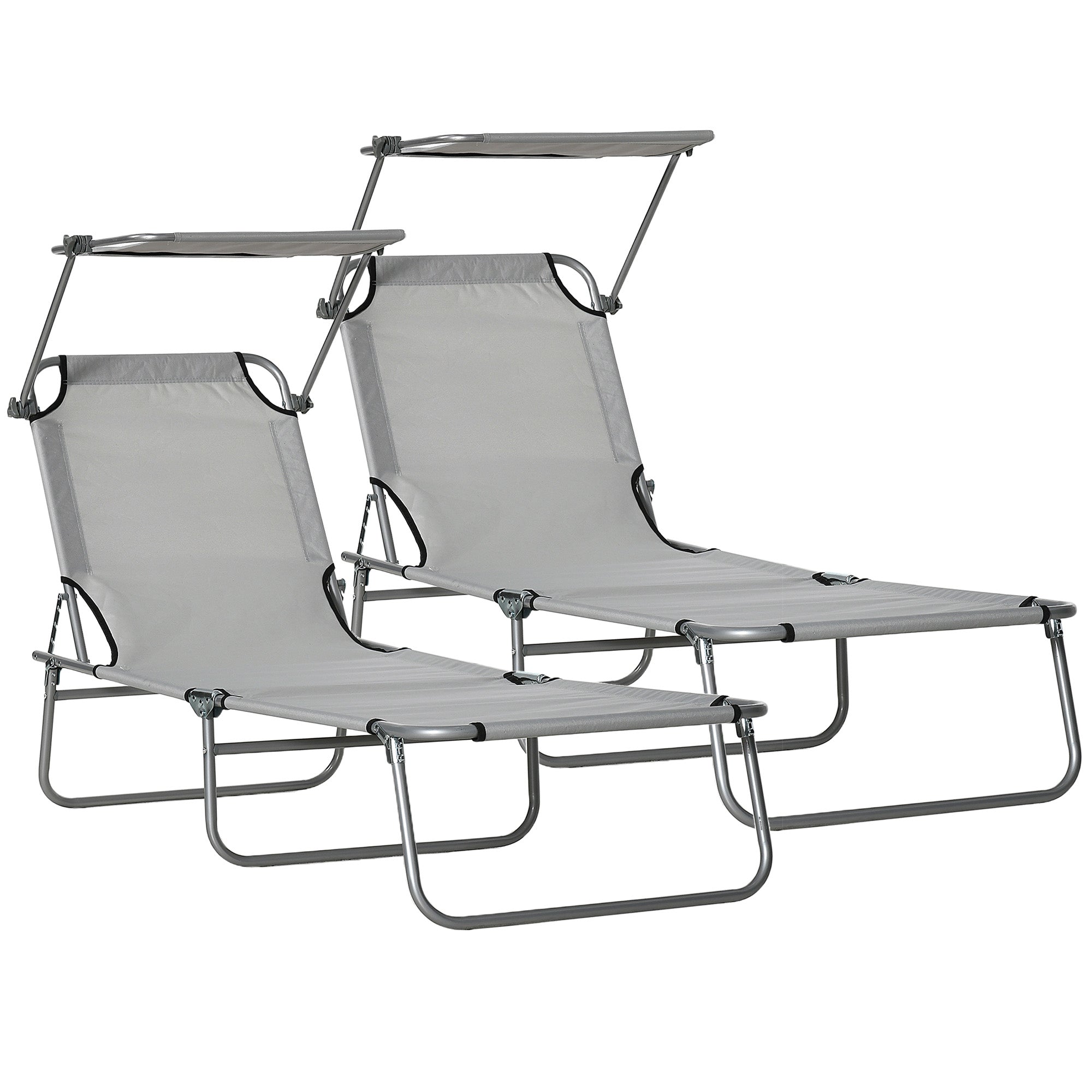 Outsunny Set de 2 Tumbonas Plegables Tumbonas de Jardín Exterior Reclinables con Toldo Desmontable con Ángulo Regulable Respaldo Ajustable en 4 Niveles para Terraza Piscina Patio 187x58x36 cm Gris