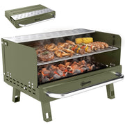 Outsunny Barbacoa de Carbón Plegable, Barbacoa Portátil, 52x37x31,8 cm, con Rejilla Ajustable, Estante Lateral Plegable y Bandeja de Carbón Extraíble, para Camping, Picnic, Fiesta en Jardín, Verde