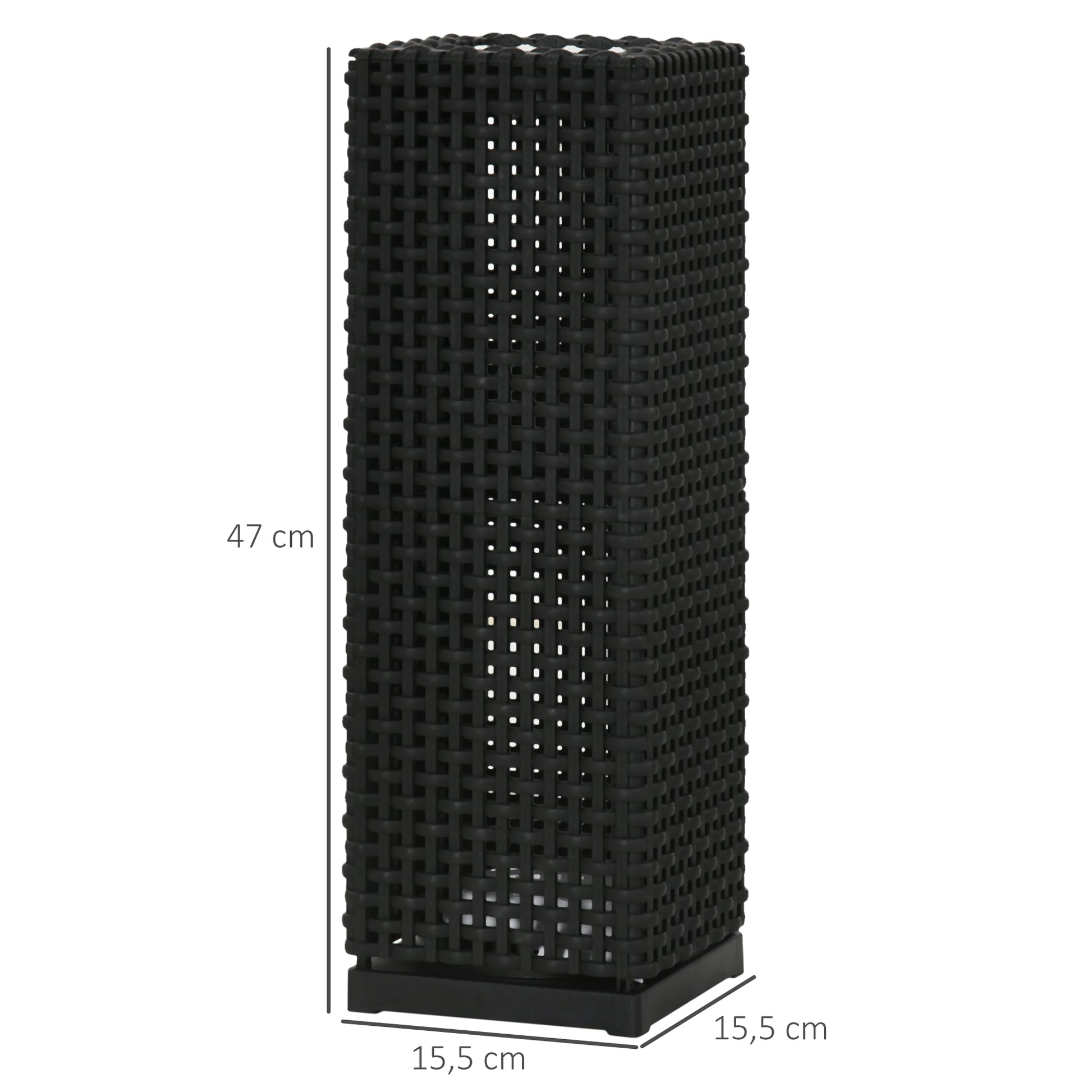 Outsunny Lámpara de Pie de Ratán Sintético Linterna Solar con Luces LED Control Automático para Decoración en Interiores y Exteriores 15,5x15,5x47 cm Negro