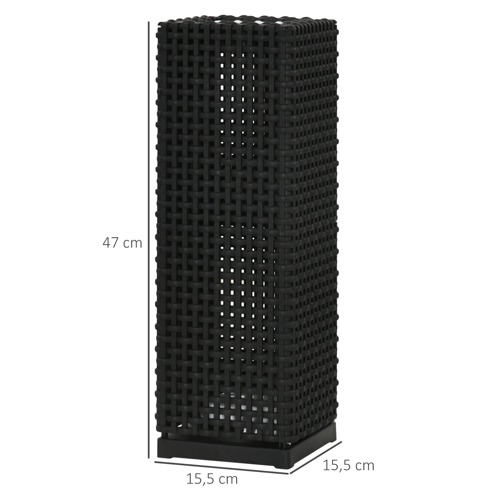 Outsunny Lámpara de Pie de Ratán Sintético Linterna Solar con Luces LED Control Automático para Decoración en Interiores y Exteriores 15,5x15,5x47 cm Negro
