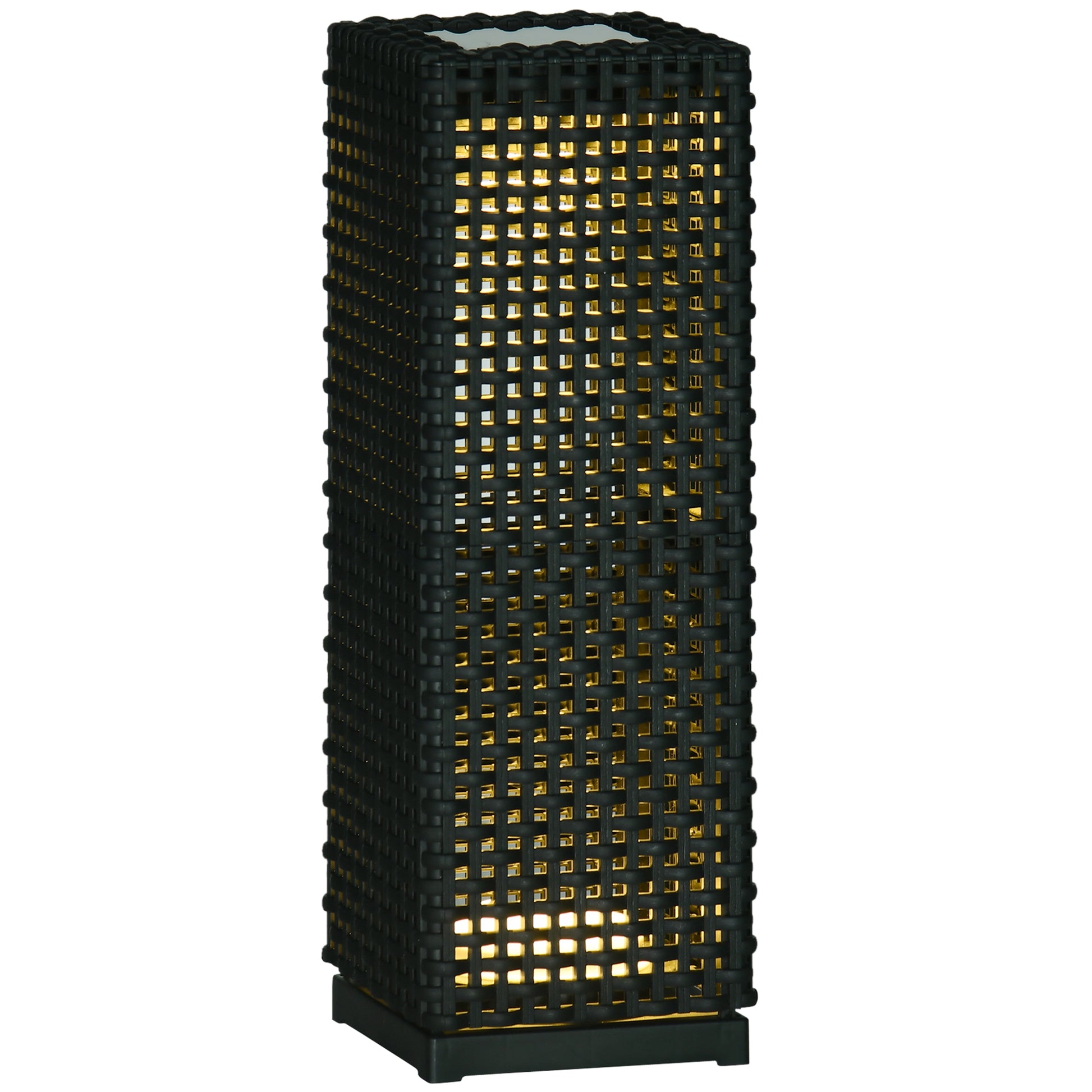 Outsunny Lámpara de Pie de Ratán Sintético Linterna Solar con Luces LED Control Automático para Decoración en Interiores y Exteriores 15,5x15,5x47 cm Negro