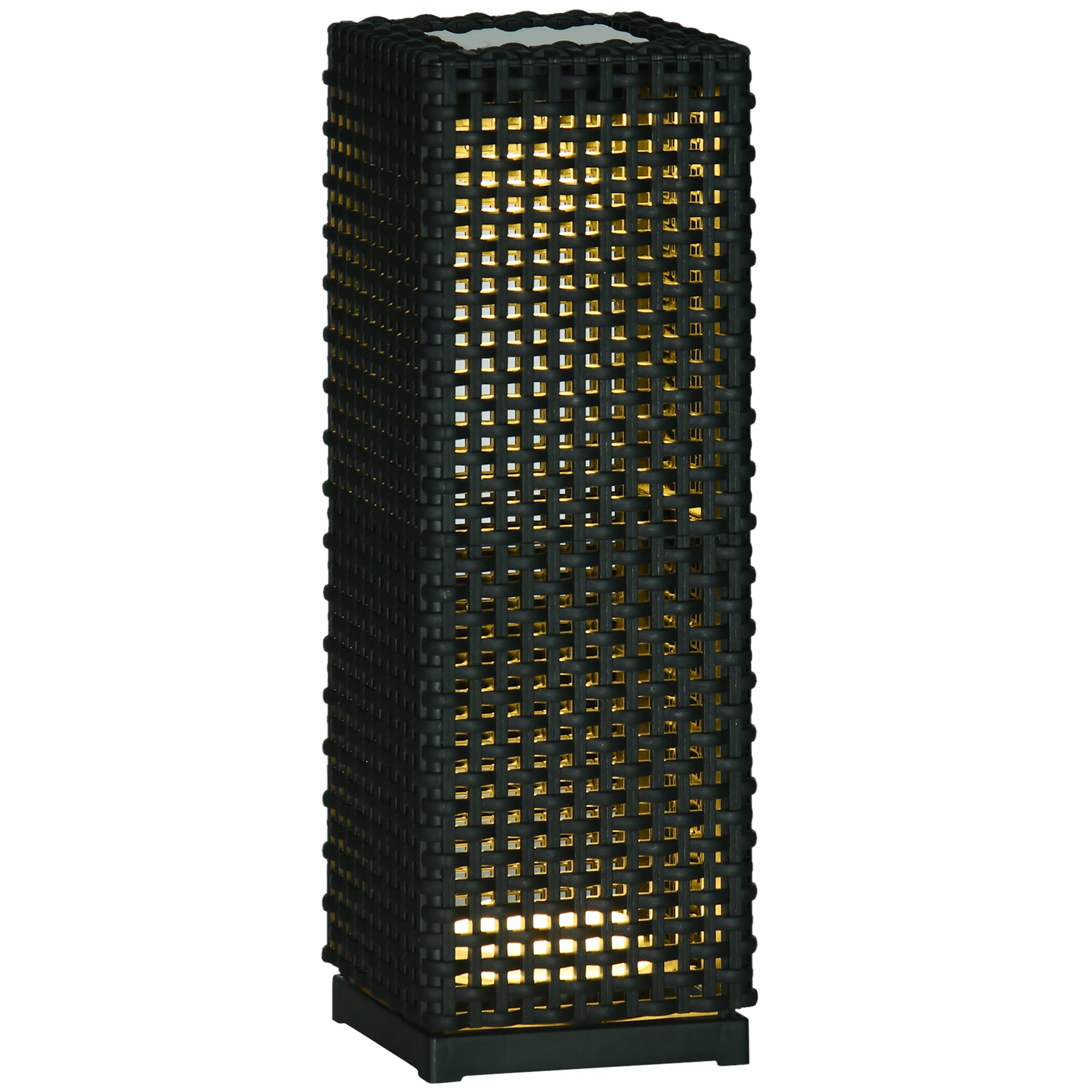 Outsunny Lámpara de Pie de Ratán Sintético Linterna Solar con Luces LED Control Automático para Decoración en Interiores y Exteriores 15,5x15,5x47 cm Negro