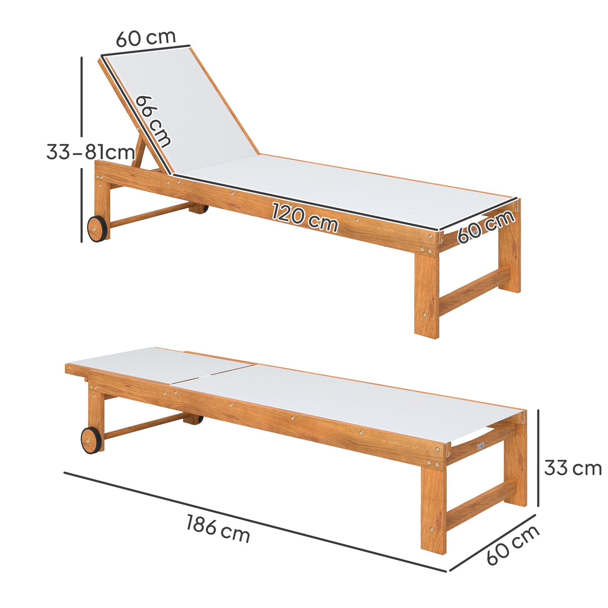 Outsunny Tumbona de Madera de Acacia con Respaldo Ajustable en 4 Niveles Tumbona de Jardín Exterior con Ruedas Carga 160 kg Tumbona para Patio Terraza Balcón Teca y Gris Claro