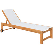 Outsunny Tumbona de Madera de Acacia con Respaldo Ajustable en 4 Niveles Tumbona de Jardín Exterior con Ruedas Carga 160 kg Tumbona para Patio Terraza Balcón Teca y Gris Claro