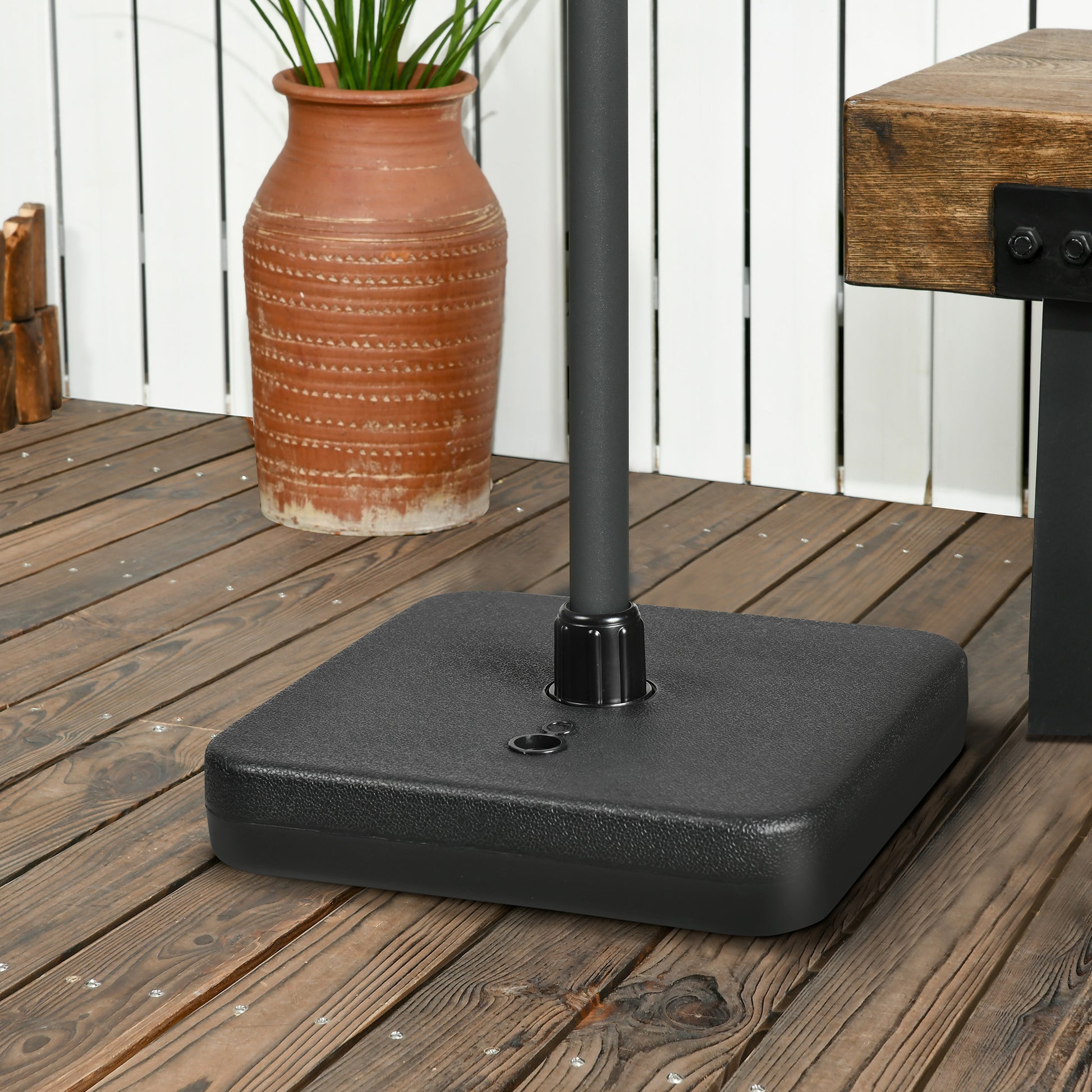 Outsunny Base de Sombrilla de Jardín Soporte de Sombrilla Cuadrado Peso 1 kg Mástil hasta Ø32-38 mm Rellenable de Arena 12 kg y Agua 9L 38x38x12 cm Negro