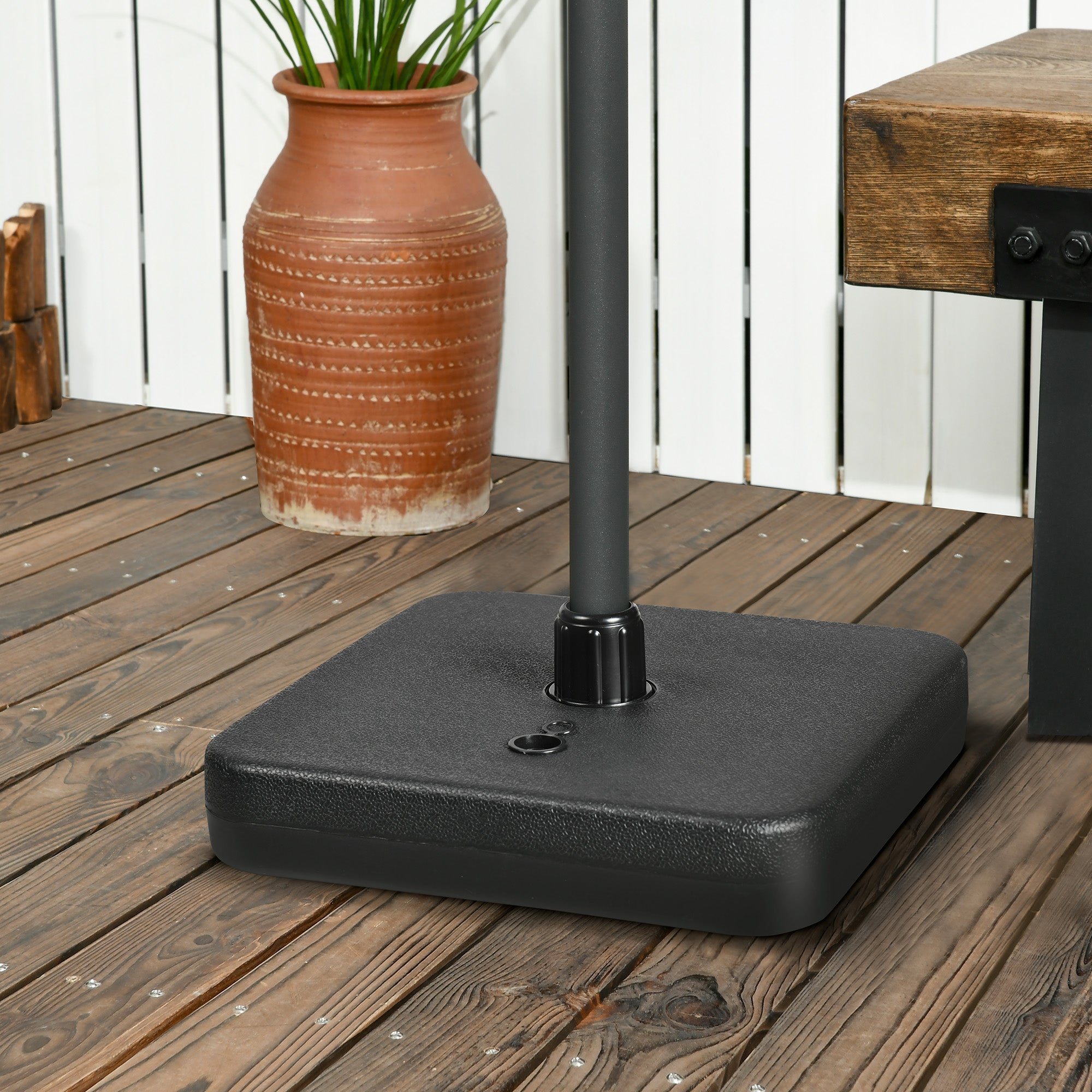 Outsunny Base de Sombrilla de Jardín Soporte de Sombrilla Cuadrado Peso 1 kg Mástil hasta Ø32-38 mm Rellenable de Arena 12 kg y Agua 9L 38x38x12 cm Negro