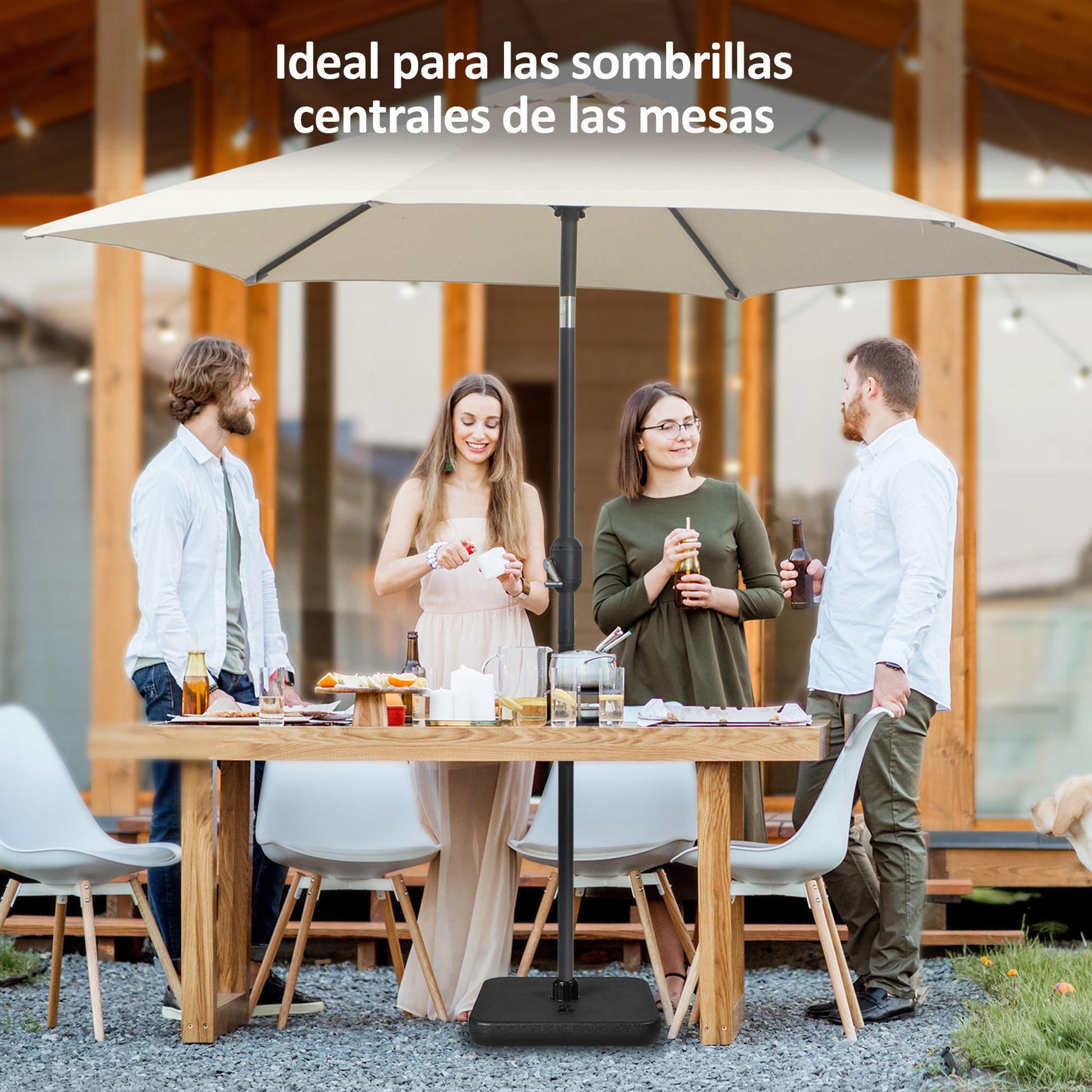 Outsunny Base de Sombrilla de Jardín Soporte de Sombrilla Cuadrado Peso 1 kg Mástil hasta Ø32-38 mm Rellenable de Arena 12 kg y Agua 9L 38x38x12 cm Negro
