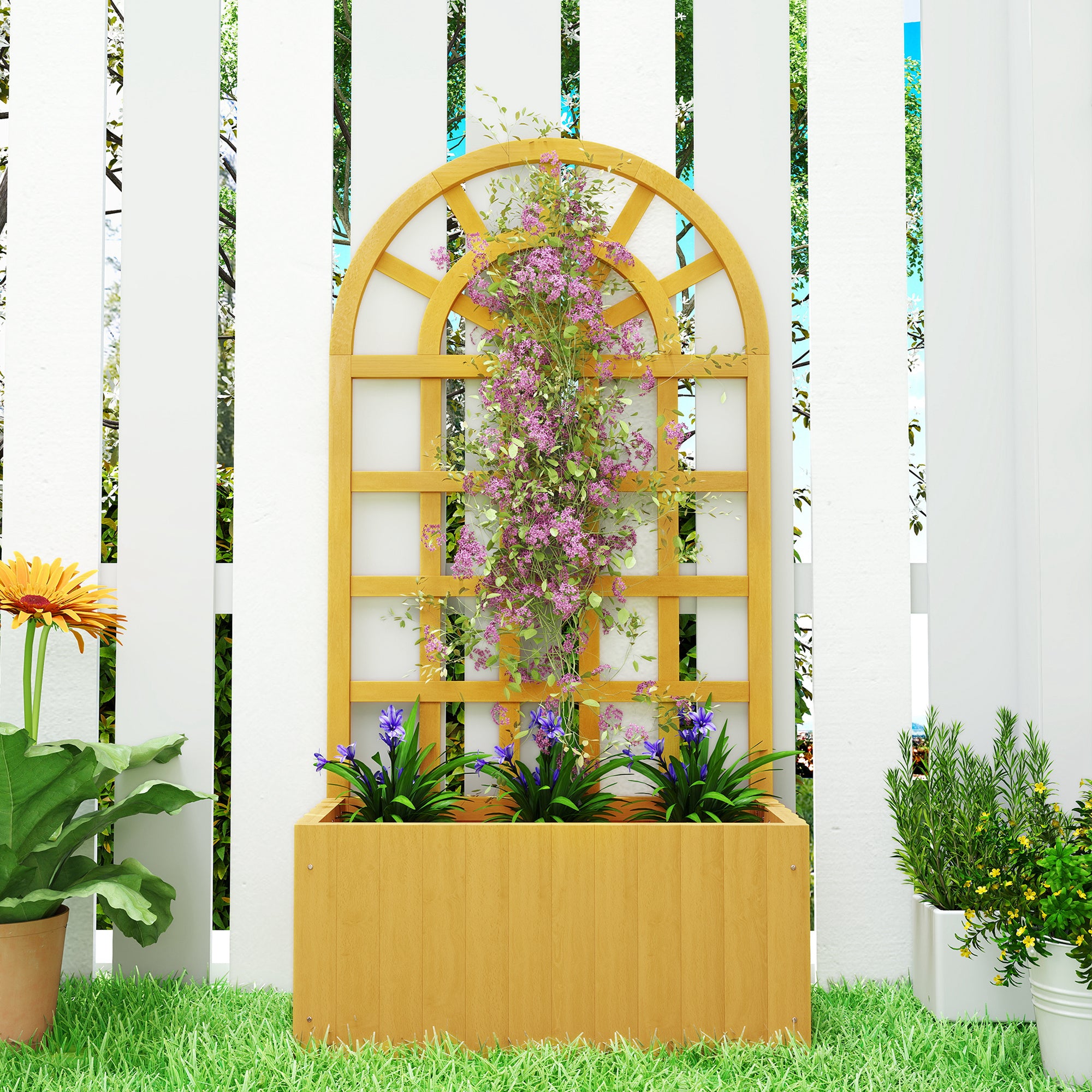 Outsunny Jardinera con Enrejado de Madera, Jardinera Exterior Grande para Plantas Trepadoras, con Ofricios de Drenaje, Macetero Elevado para Jardín, Patio, Terraza, 60x30x120 cm, Natural
