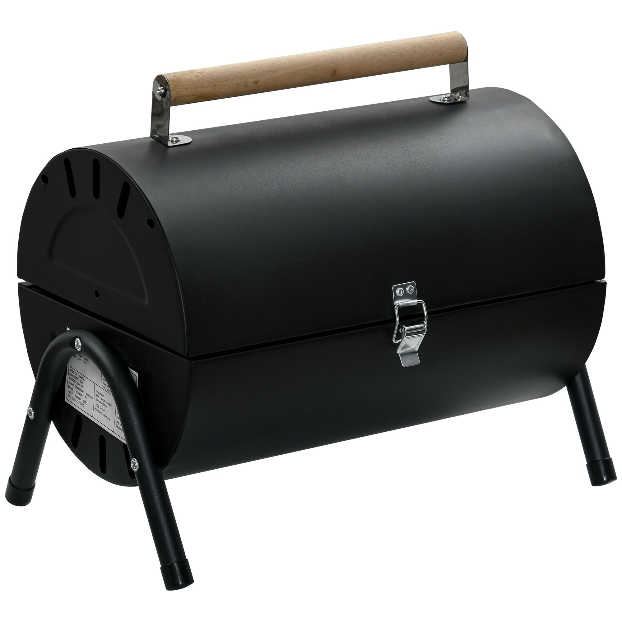 Outsunny Barbacoa de Carbón Portátil Barbacoa Sobremesa con 2 Parrillas Cocina con Asa y Cierre para Asar Picnic Camping Fiesta 42x29x45 cm Negro