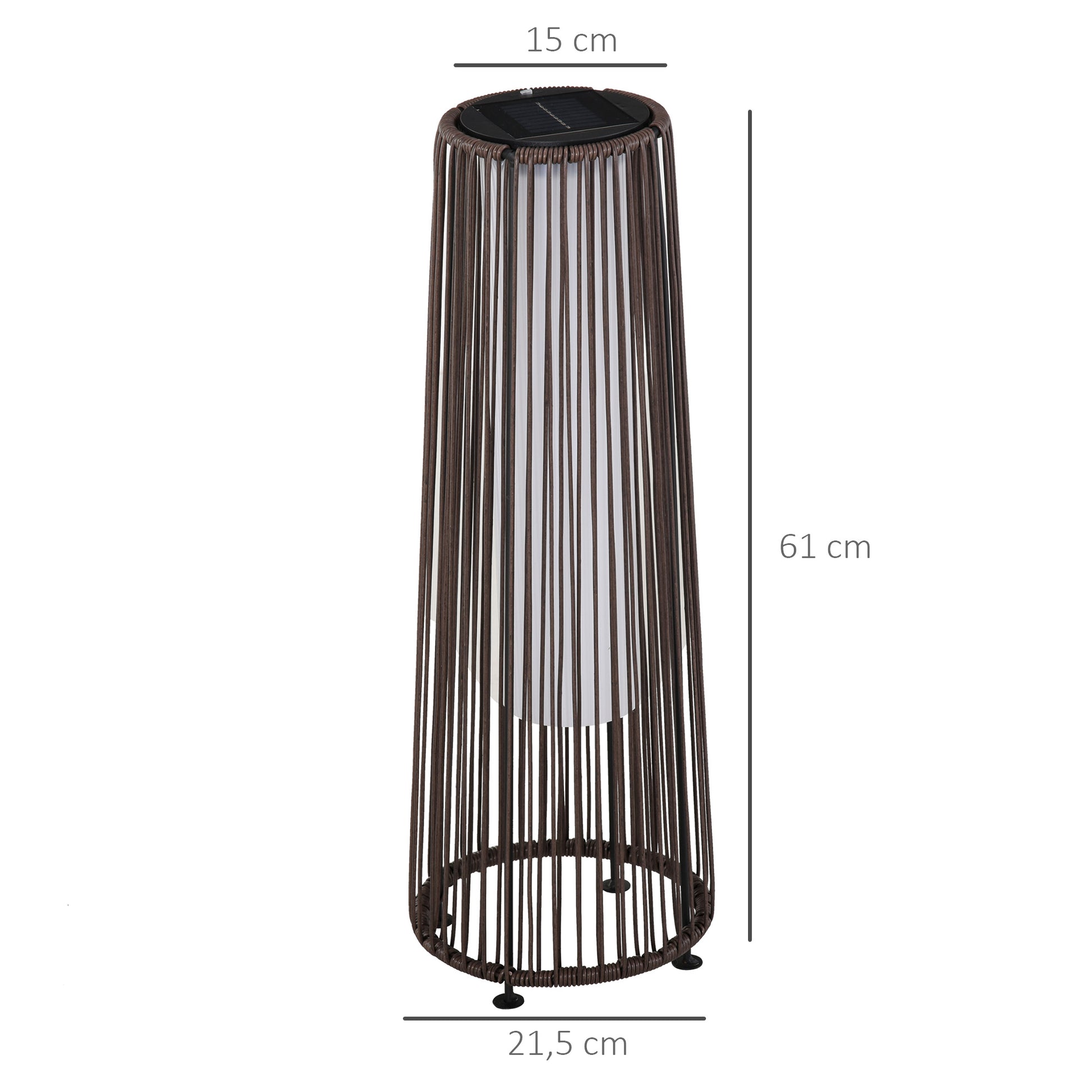 Outsunny Lámpara de Pie de Mimbre Ratán de Energía Solar con LED 0,8 W Interruptor de Control de Luz Automático Decoración para Exterior Ø21,5x61 cm Marrón