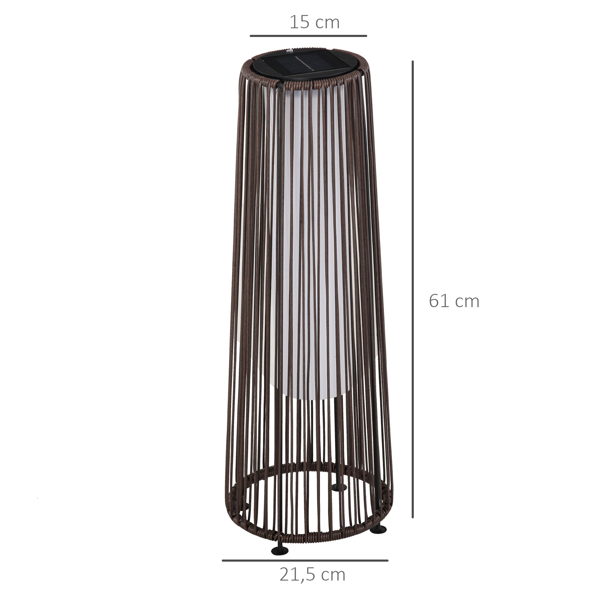Outsunny Lámpara de Pie de Mimbre Ratán de Energía Solar con LED 0,8 W Interruptor de Control de Luz Automático Decoración para Exterior Ø21,5x61 cm Marrón