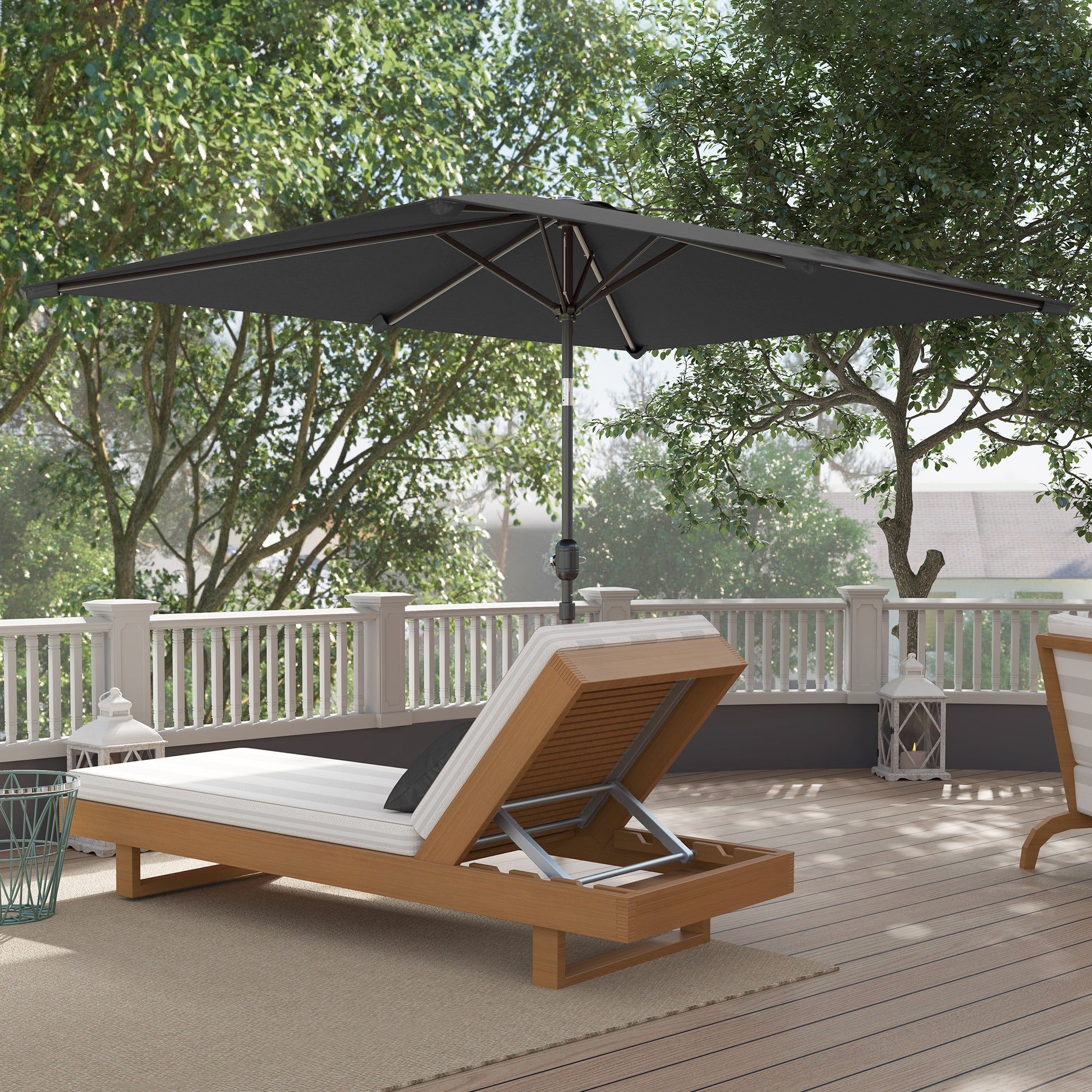 Outsunny Sombrilla de Terraza Exterior, 198x294 cm, Parasol de Terraza Exterior con Ángulo Ajustable, Manivela, Mástil de Aluminio Desmontable y Anti-UV, Sombrilla para Jardín, Patio, Gris Oscuro