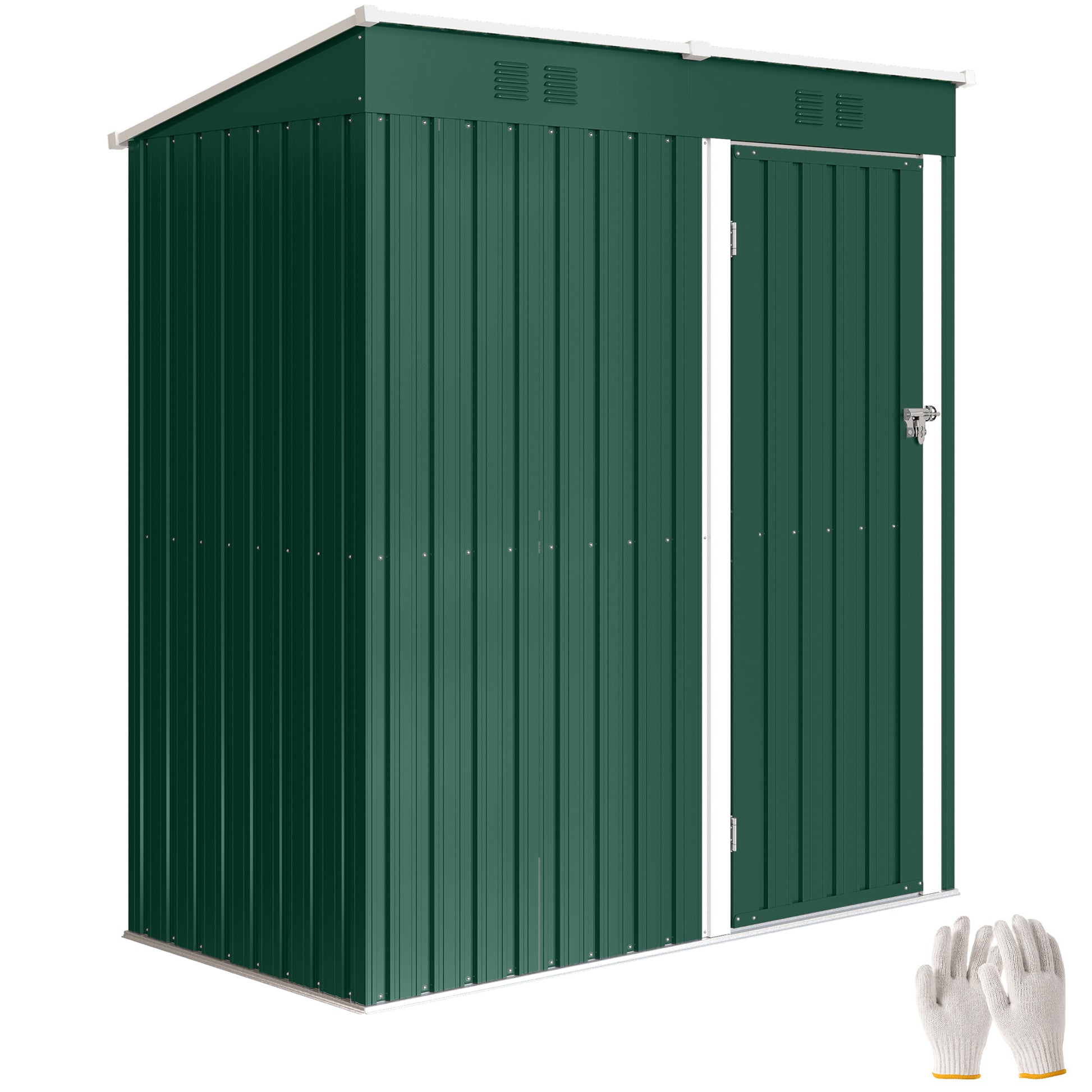 Outsunny Caseta de Jardín Exterior 1,37 m², 163x90x179 cm, Cobertizo de Jardín Exterior Metálico con Puerta con Pestillo y Ranuras de Ventilación, para Almacenamiento de Herramientas, Verde