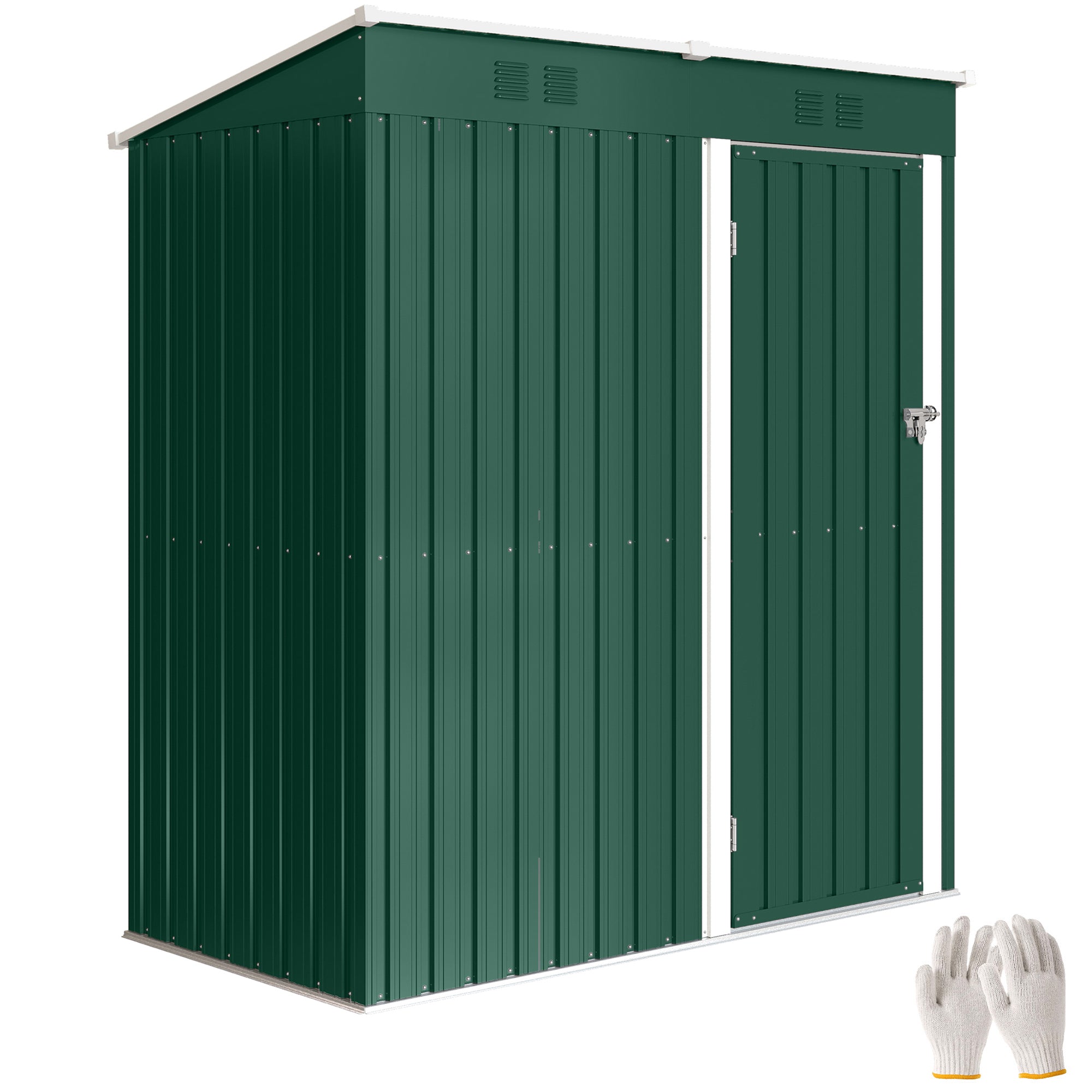 Outsunny Caseta de Jardín Exterior 1,37 m², 163x90x179 cm, Cobertizo de Jardín Exterior Metálico con Puerta con Pestillo y Ranuras de Ventilación, para Almacenamiento de Herramientas, Verde