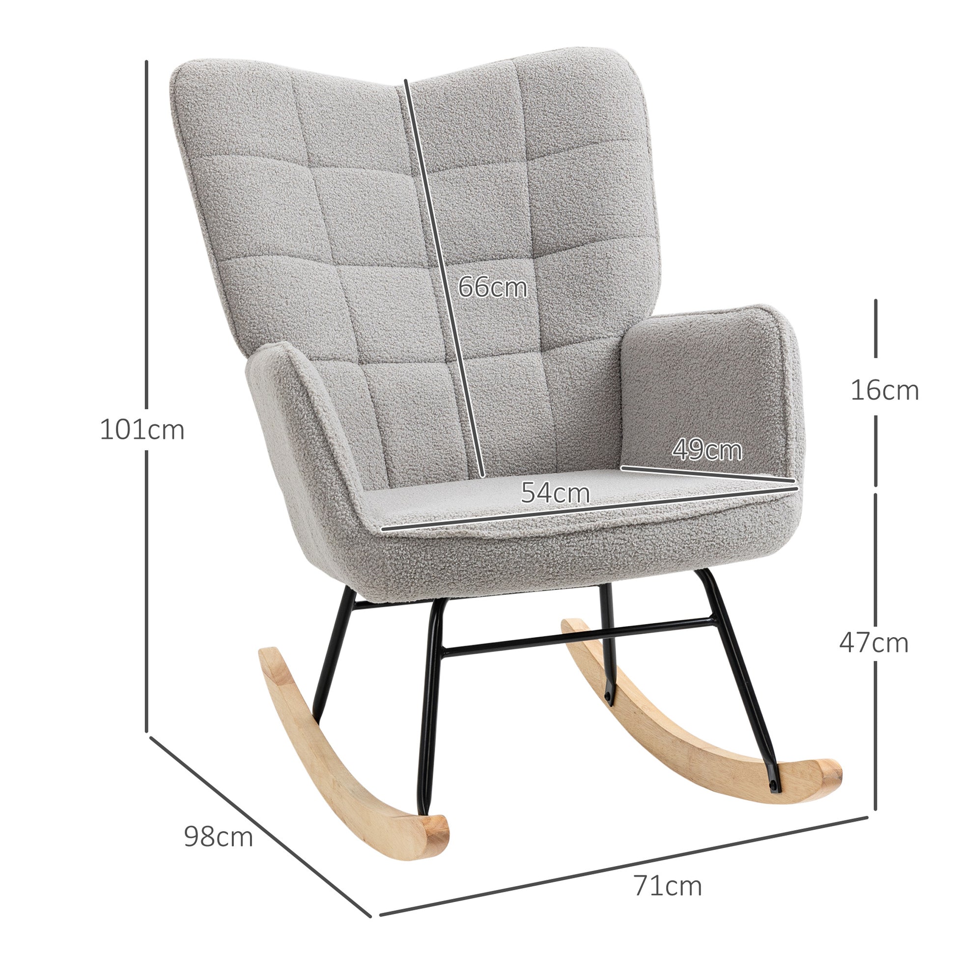HOMCOM Mecedora de Borreguito Silla Mecedora con Patas de Madera de Haya y Marco de Acero Silla para Lactancia Carga 120 kg para Dormitorio Salón Gris