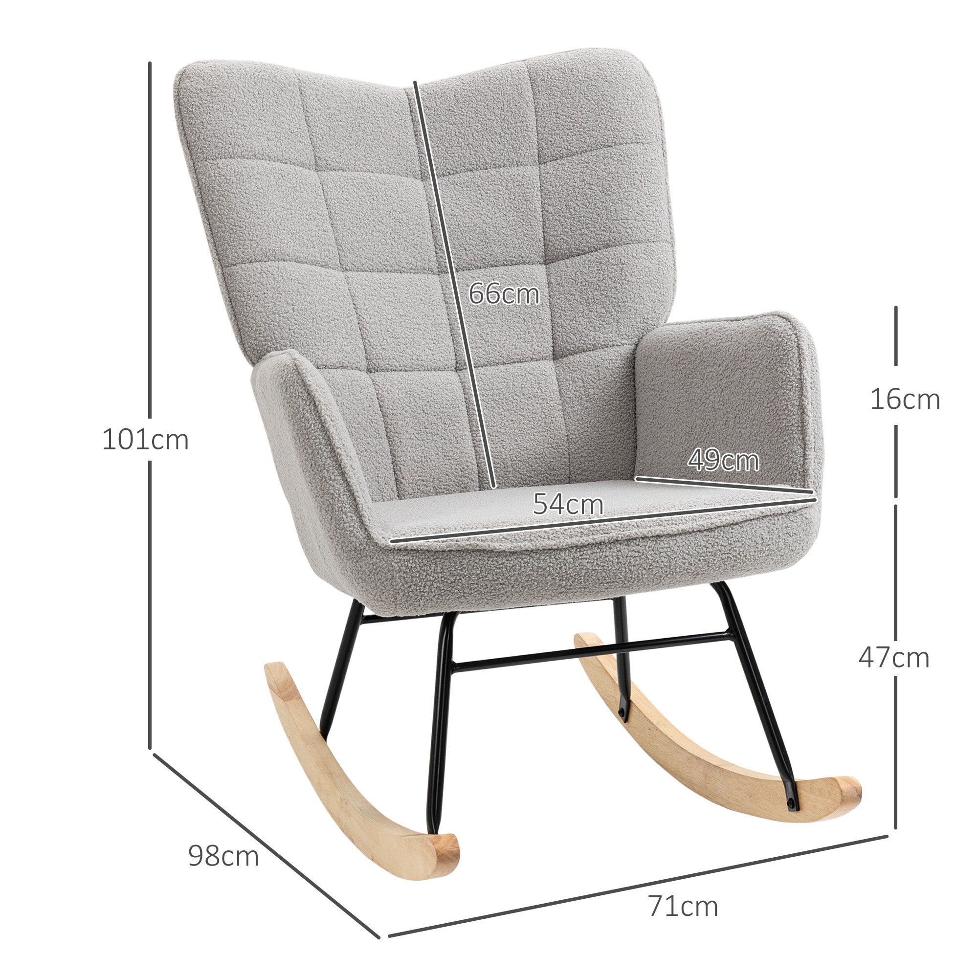 HOMCOM Mecedora de Borreguito Silla Mecedora con Patas de Madera de Haya y Marco de Acero Silla para Lactancia Carga 120 kg para Dormitorio Salón Gris