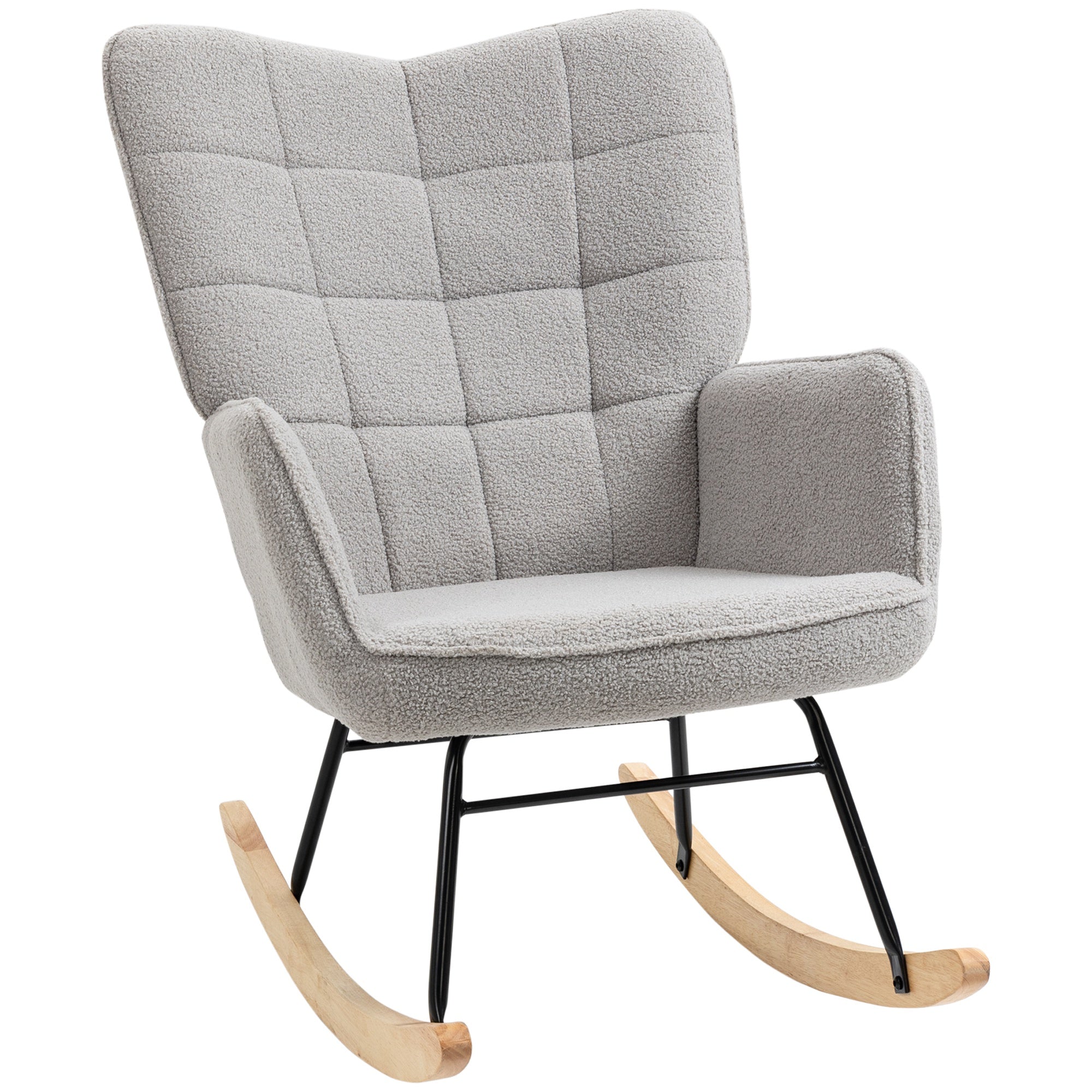HOMCOM Mecedora de Borreguito Silla Mecedora con Patas de Madera de Haya y Marco de Acero Silla para Lactancia Carga 120 kg para Dormitorio Salón Gris