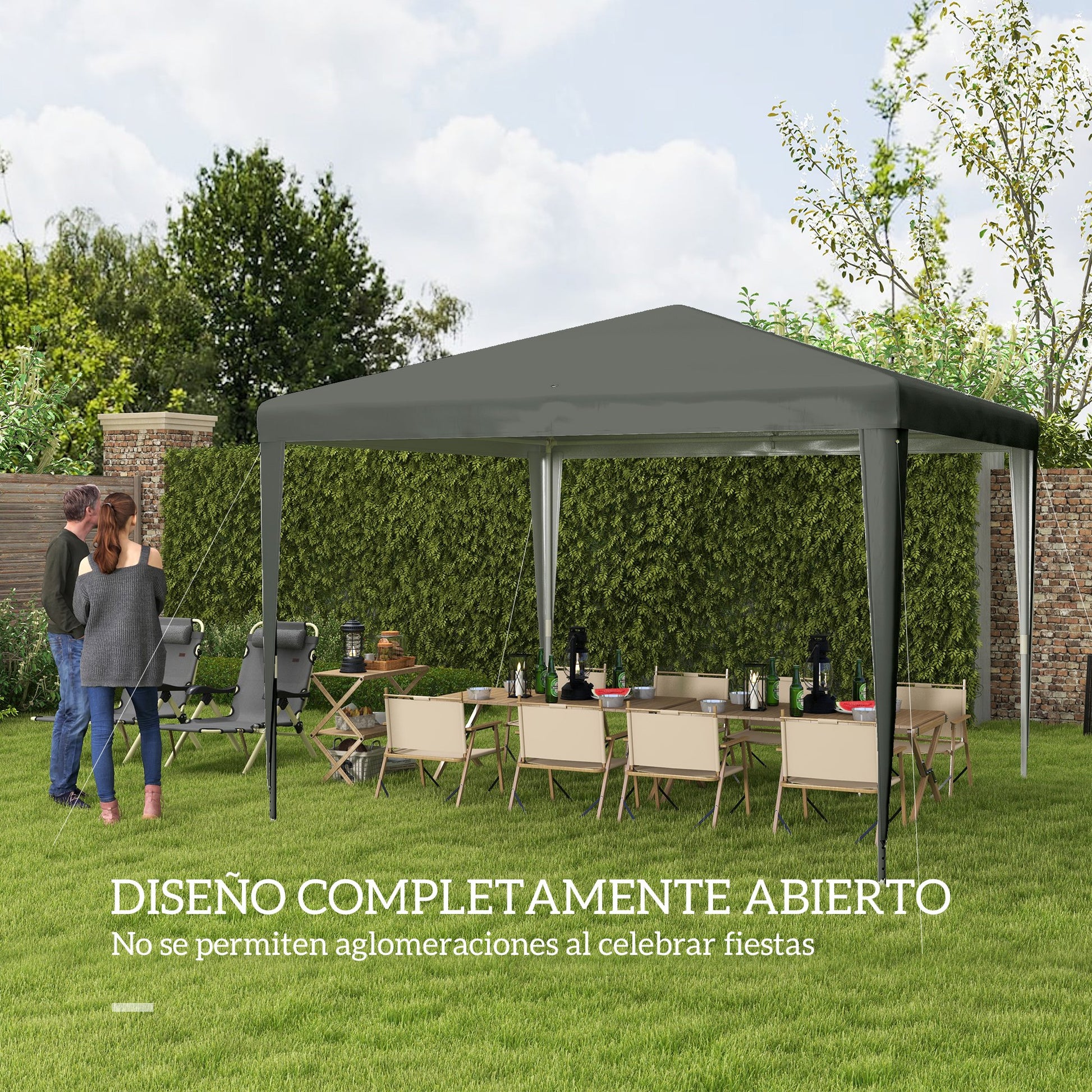 Outsunny Carpa Desmontable 3x3 m Cenador Pabellón de Jardín con 4 Orificios de Drenaje y Marco de Acero Anti-UV Gazebo para Terraza Patio Exterior Camping Gris