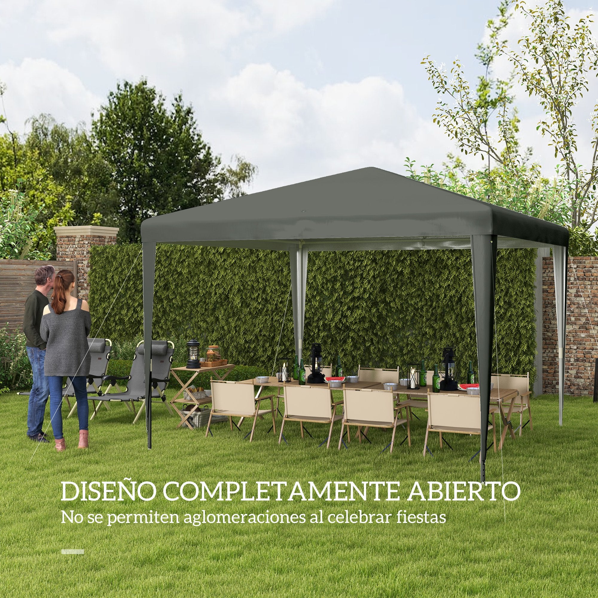 Outsunny Carpa Desmontable 3x3 m Cenador Pabellón de Jardín con 4 Orificios de Drenaje y Marco de Acero Anti-UV Gazebo para Terraza Patio Exterior Camping Gris