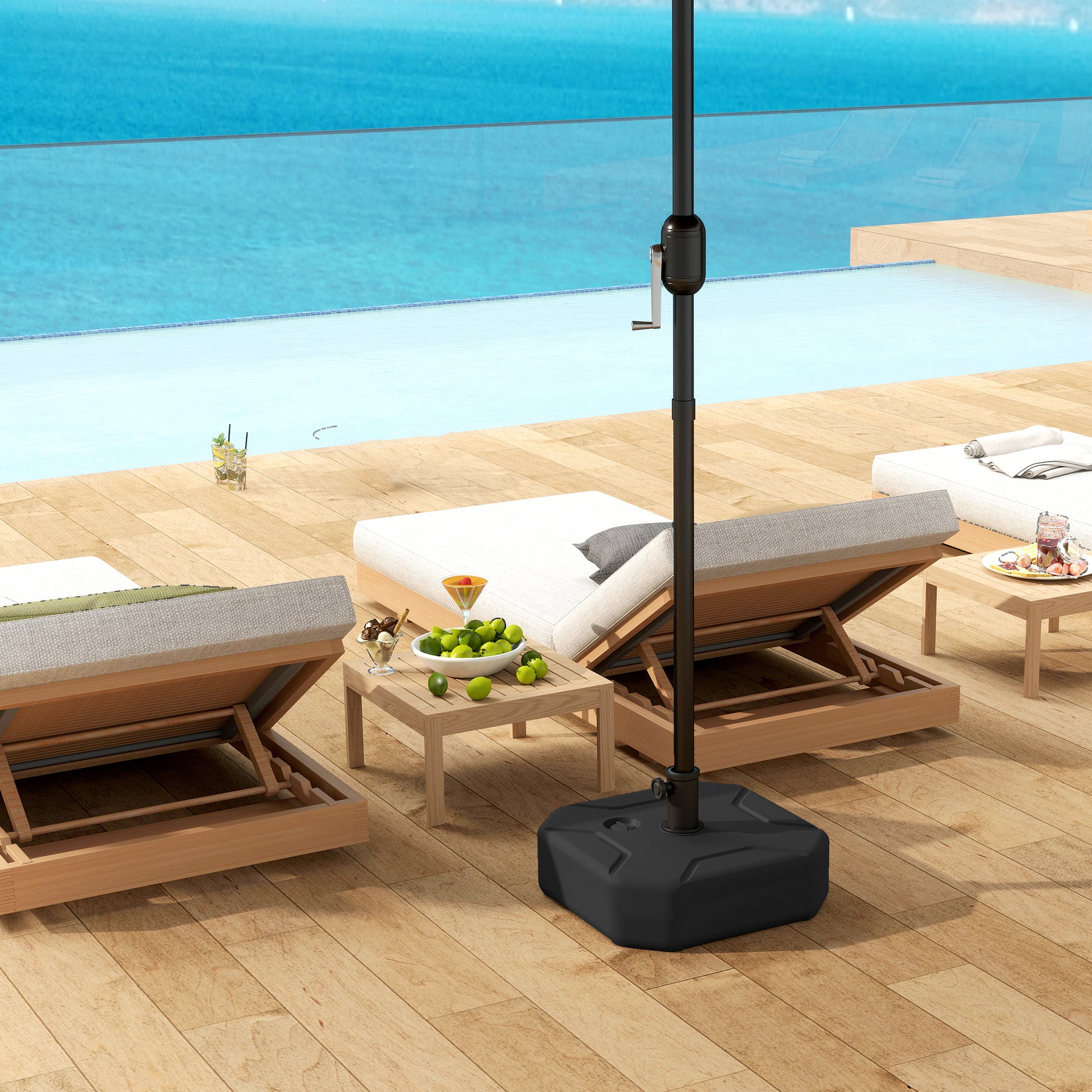 Outsunny Base para Sombrilla Cuadrada, Soporte de Parasol de HDPE, Pie para Sombrilla con Postes Ø38 mm, Ø48 mm, Rellenable de Arena 25 kg o Agua 20 kg, para Jardín, Patio, Terraza, Negro