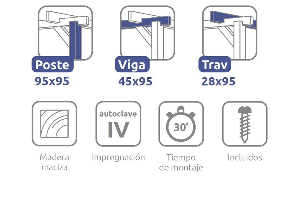 Pérgola de Madera Maciza Jerez (Maderland) - Gardeneas