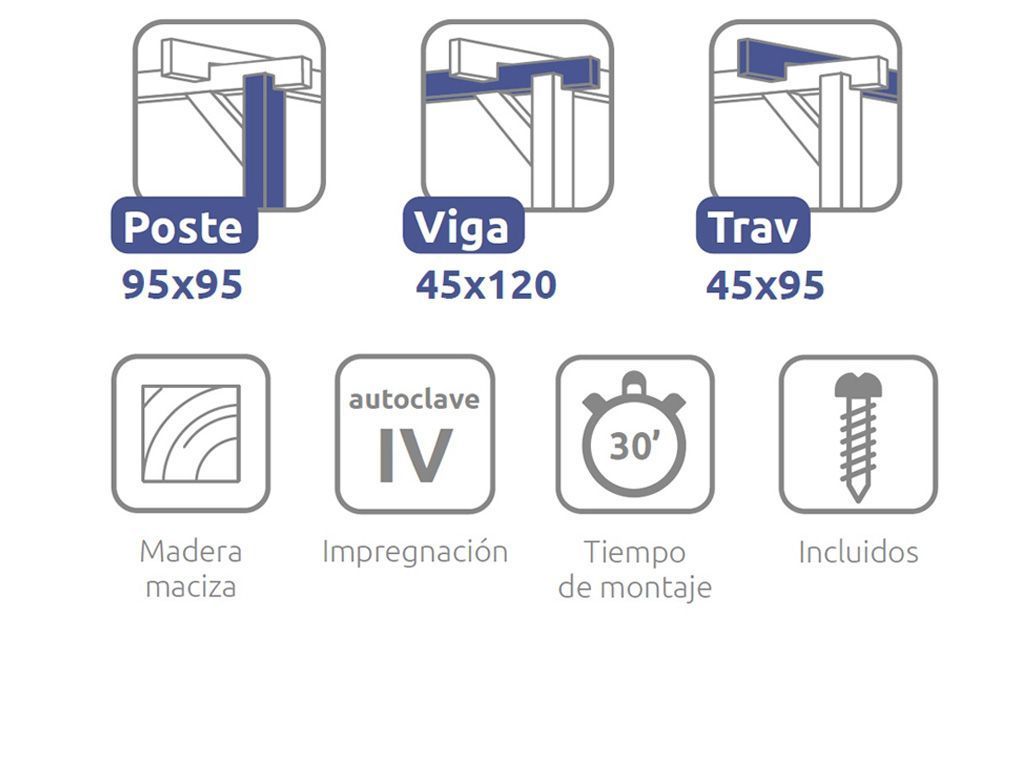 Pérgola de Madera Maciza Madrid (Maderland) - Gardeneas
