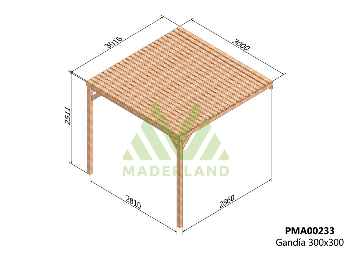 Pérgola Gandía de Madera Maciza Adosada – Diseño Semi-Techado para Jardín | Maderland