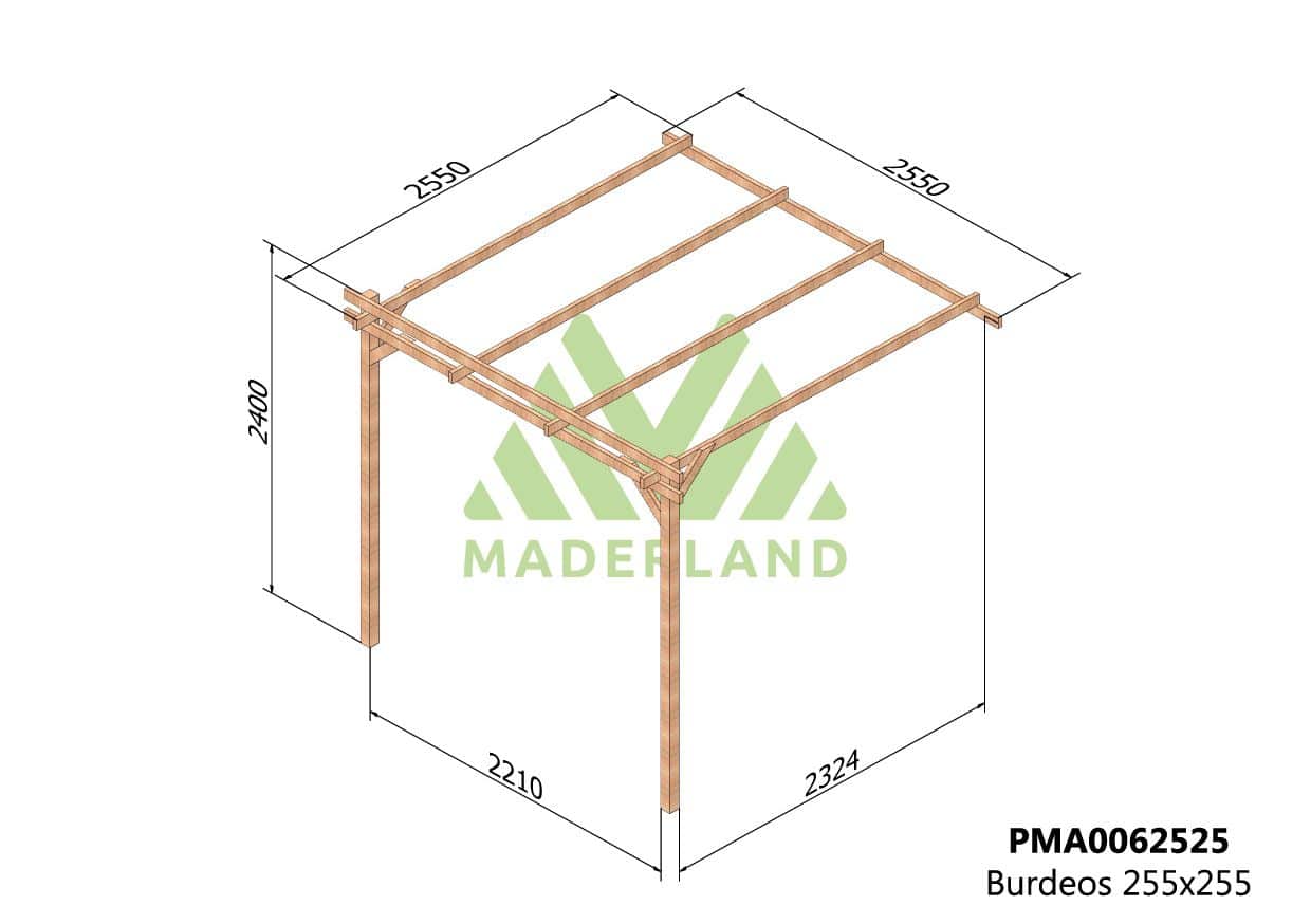Pérgola de Madera Maciza  Adosada Burdeos (Maderland) - Gardeneas