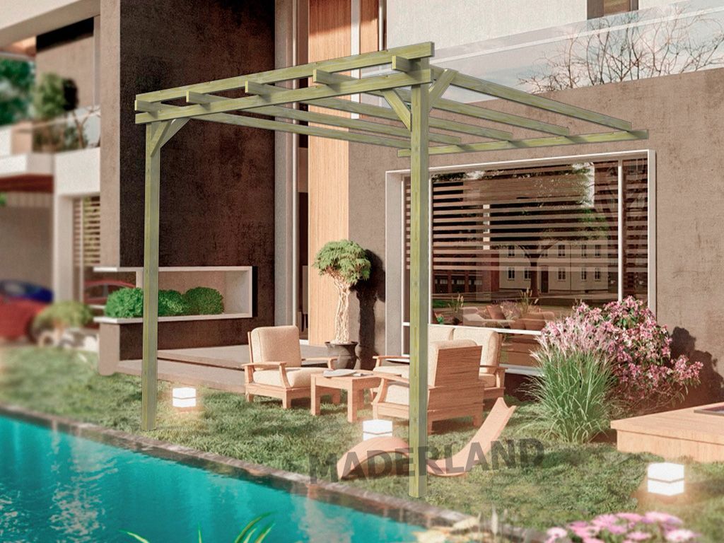 Pérgola de Madera Maciza  Adosada Burdeos (Maderland) - Gardeneas