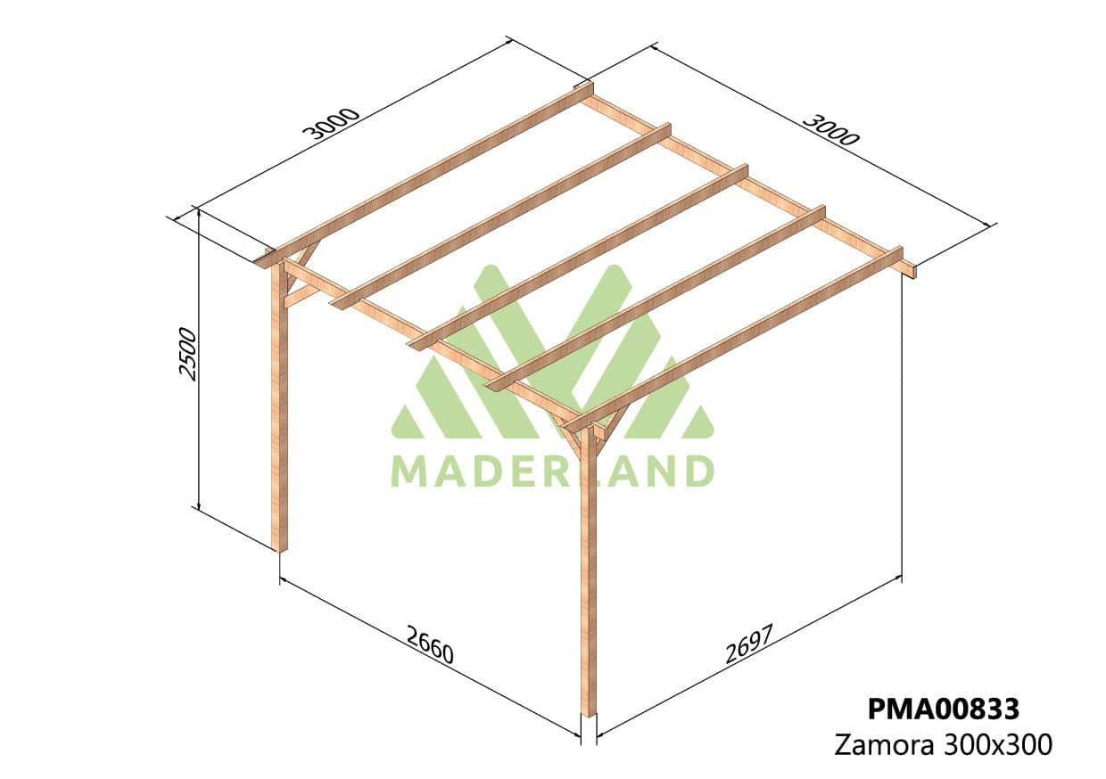 Pérgola de Madera Maciza Adosada Zamora (Maderland)
