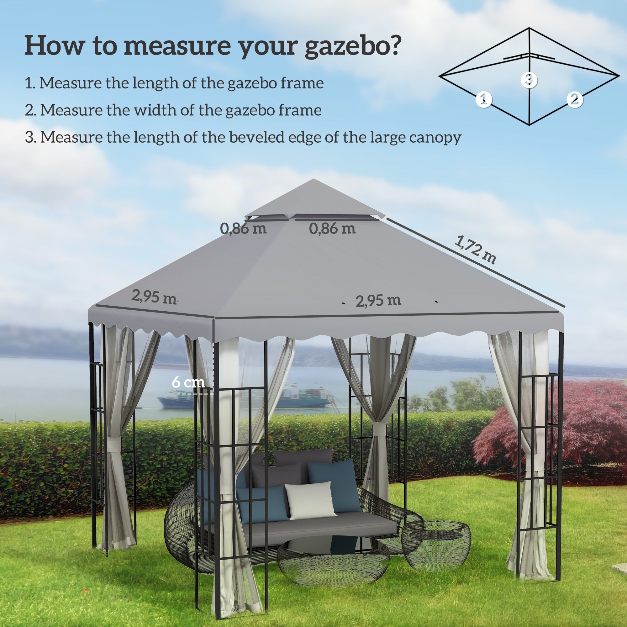 Outsunny Techo de Repuesto para Cenador 3x3 m Cubierta de Repuesto con Techo Doble y 10 Orificios de Drenaje Tela Poliéster para Carpa Pabellón Gazebo Gris Claro