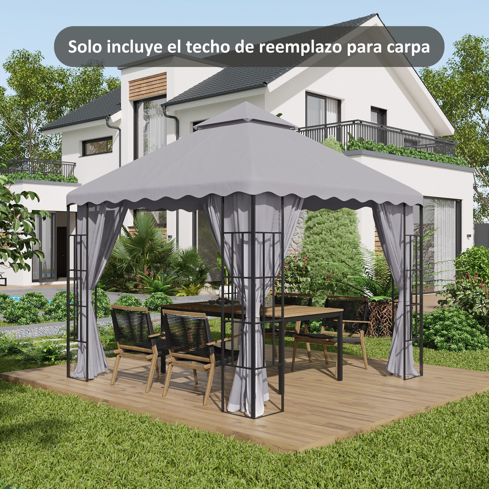 Outsunny Techo de Repuesto para Cenador 3x3 m Cubierta de Repuesto con Techo Doble y 10 Orificios de Drenaje Tela Poliéster para Carpa Pabellón Gazebo Gris Claro