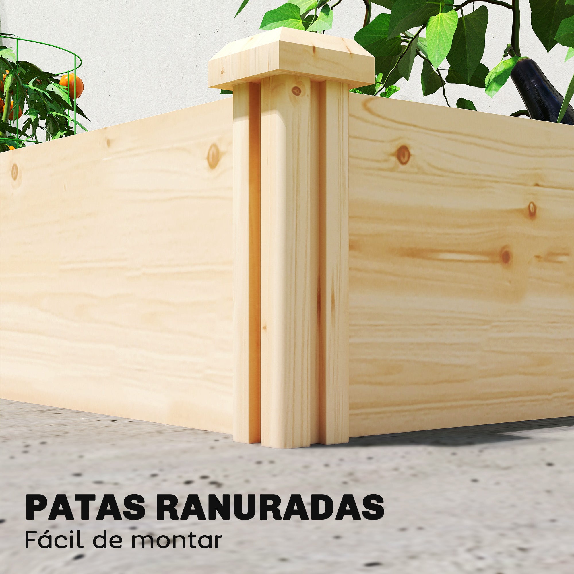 Outsunny Jardinera Elevada de Madera, Huerto Urbano para Cultivar Plantas, Macetero Exterior con Divisor y Base Abierta, Pintura DIY, para Jardín, Terraza, 235x121x26 cm, Natural