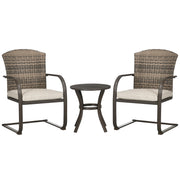 Outsunny Conjunto de Muebles de Jardín de Ratán Juego de 3 Piezas Muebles de Patio Incluye 2 Sillas Mecedoras con Cojines y Mesa Redonda para Terraza Césped Balcón Marrón