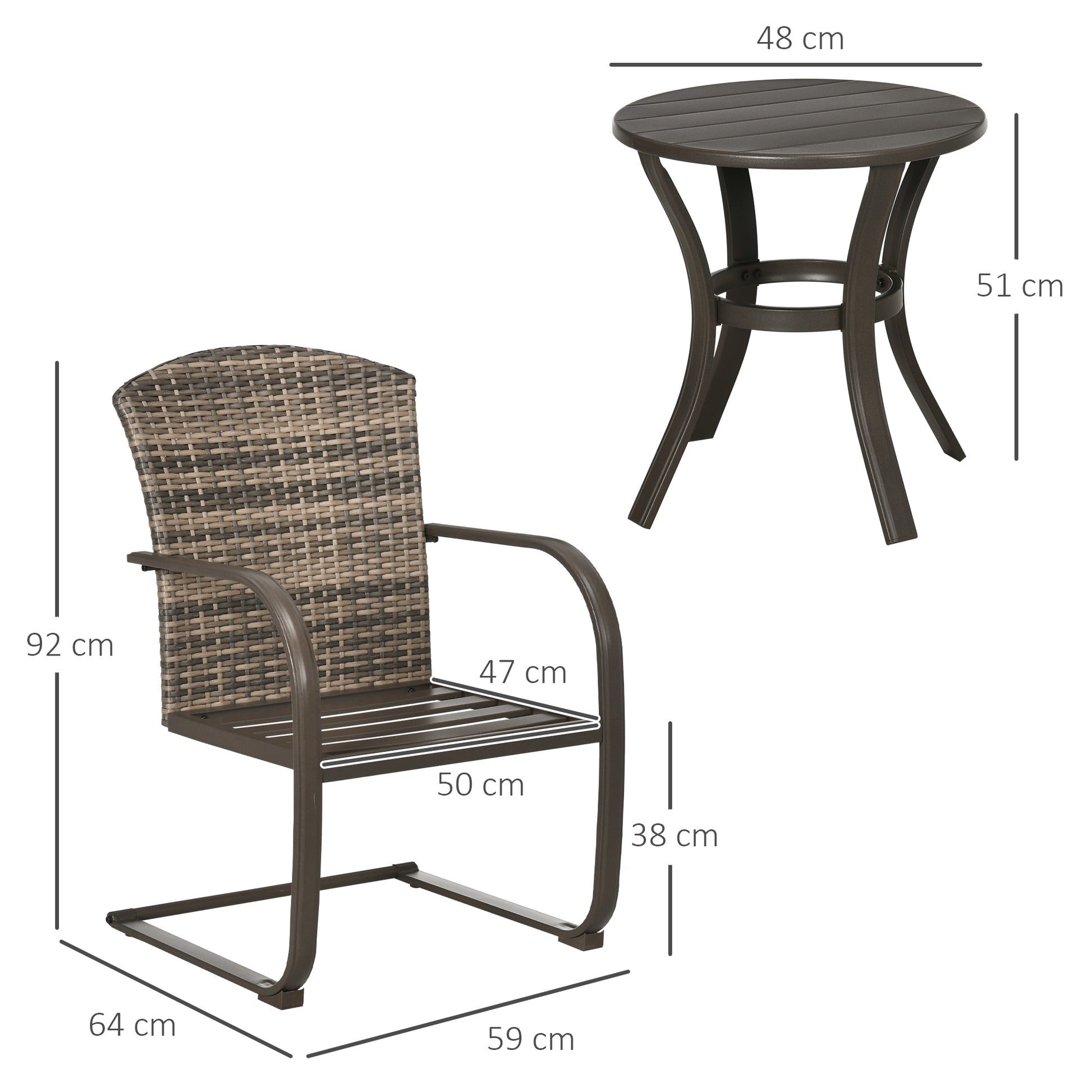 Outsunny Conjunto de Muebles de Jardín de Ratán Juego de 3 Piezas Muebles de Patio Incluye 2 Sillas Mecedoras con Cojines y Mesa Redonda para Terraza Césped Balcón Marrón