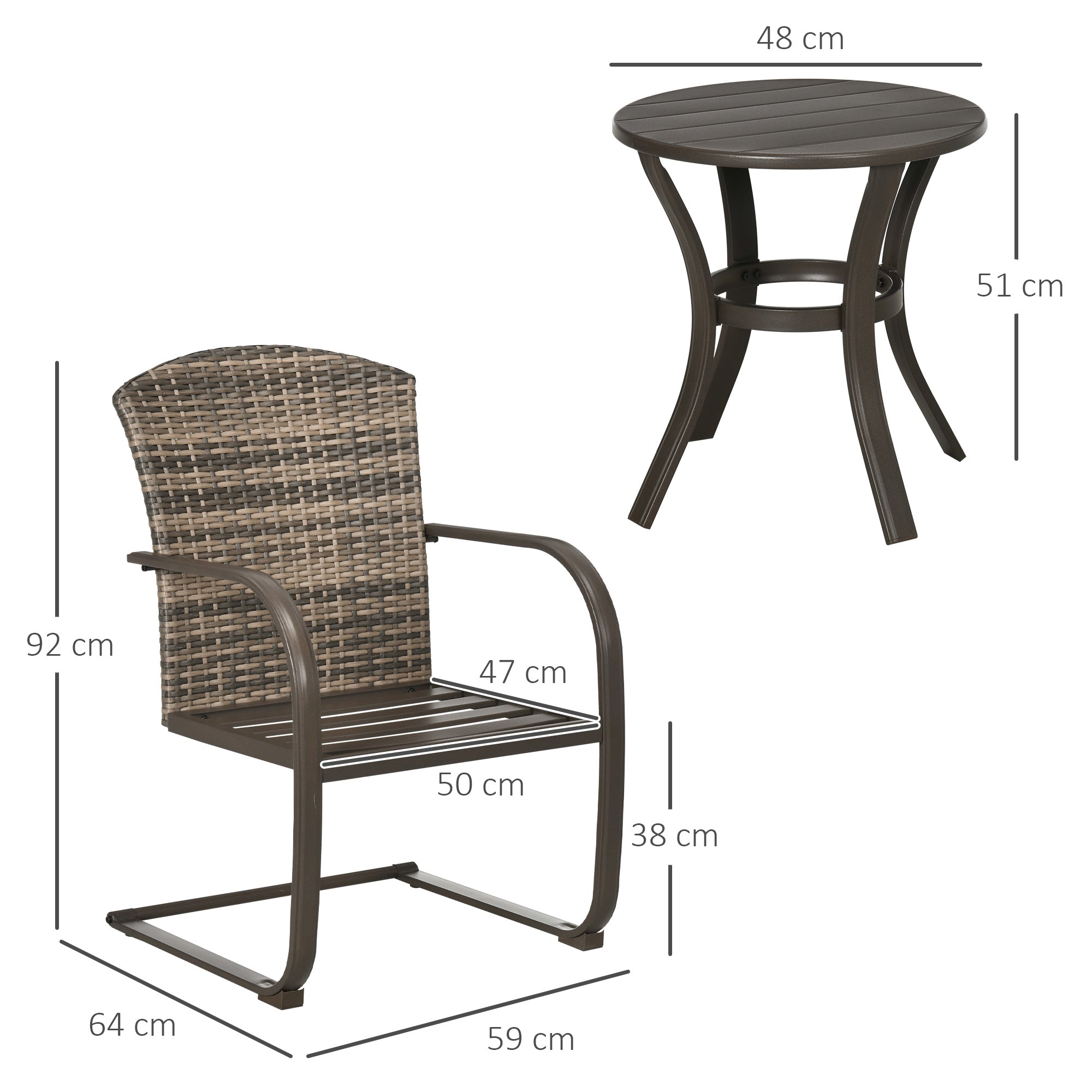 Outsunny Conjunto de Muebles de Jardín de Ratán Juego de 3 Piezas Muebles de Patio Incluye 2 Sillas Mecedoras con Cojines y Mesa Redonda para Terraza Césped Balcón Marrón