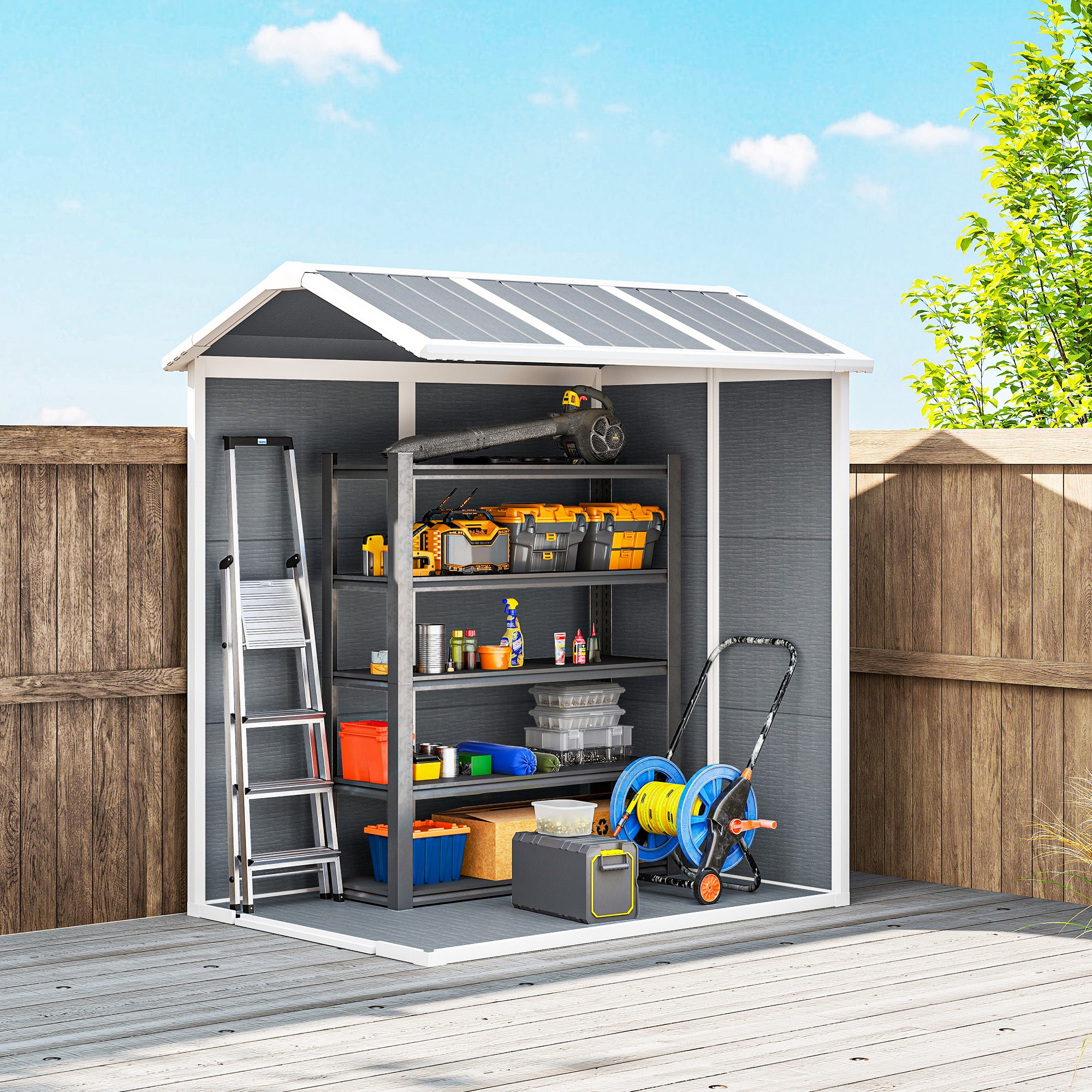 Outsunny Caseta de Jardín Exterior, 2,1 m², 131x186x198 cm, Cobertizo de Jardín Exterior con Suelo, Puerta con Cerradura, Ventana y 2 Ventilaciones, para Almacenamiento de Herramientas, Gris