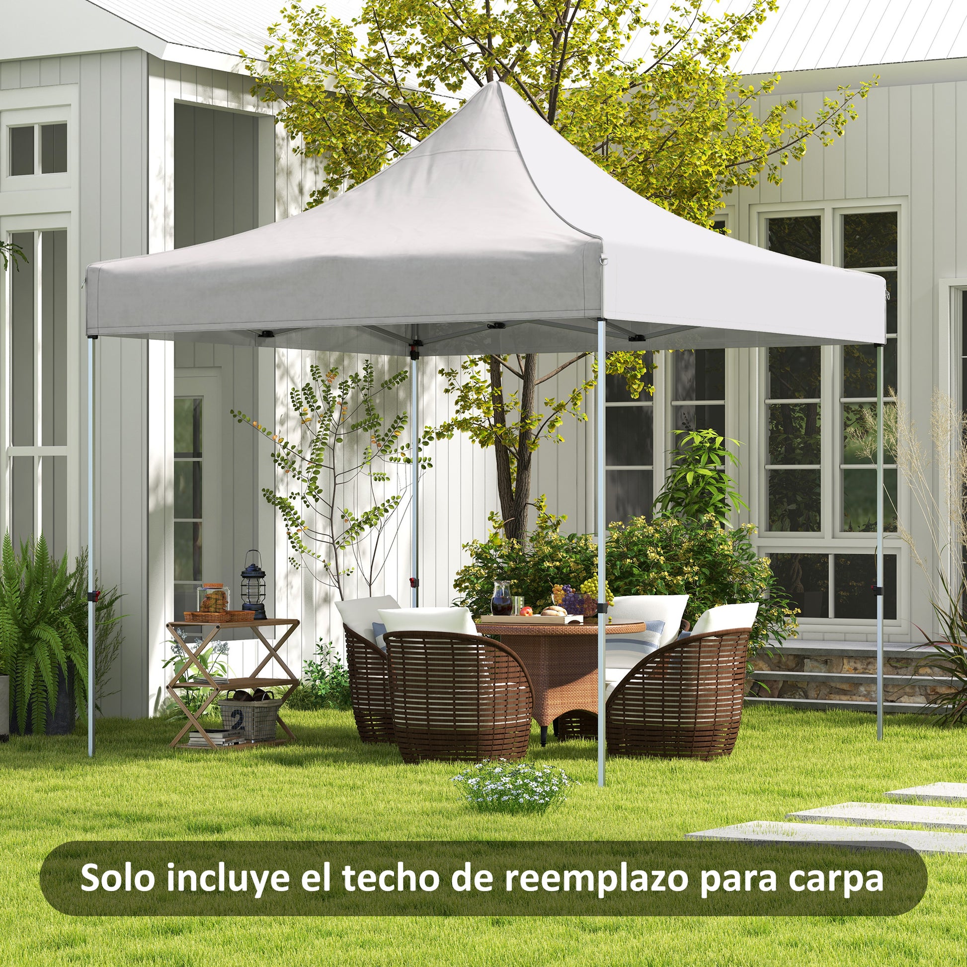 Outsunny Techo de Carpa para Celebraciones 3x3 m Techo de Repuesto para Carpa Plegable de Tela Oxford con Techo Puntiagudo Impermeable y Anti-UV Blanco