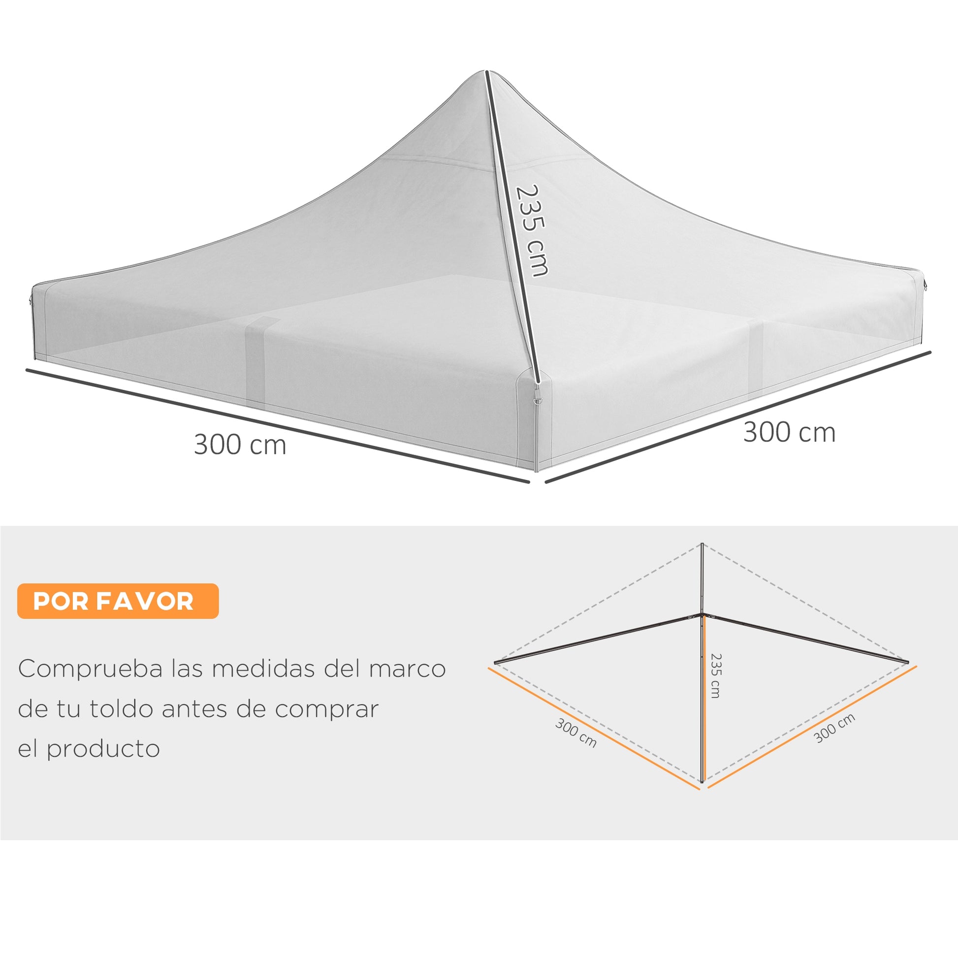 Outsunny Techo de Carpa para Celebraciones 3x3 m Techo de Repuesto para Carpa Plegable de Tela Oxford con Techo Puntiagudo Impermeable y Anti-UV Blanco