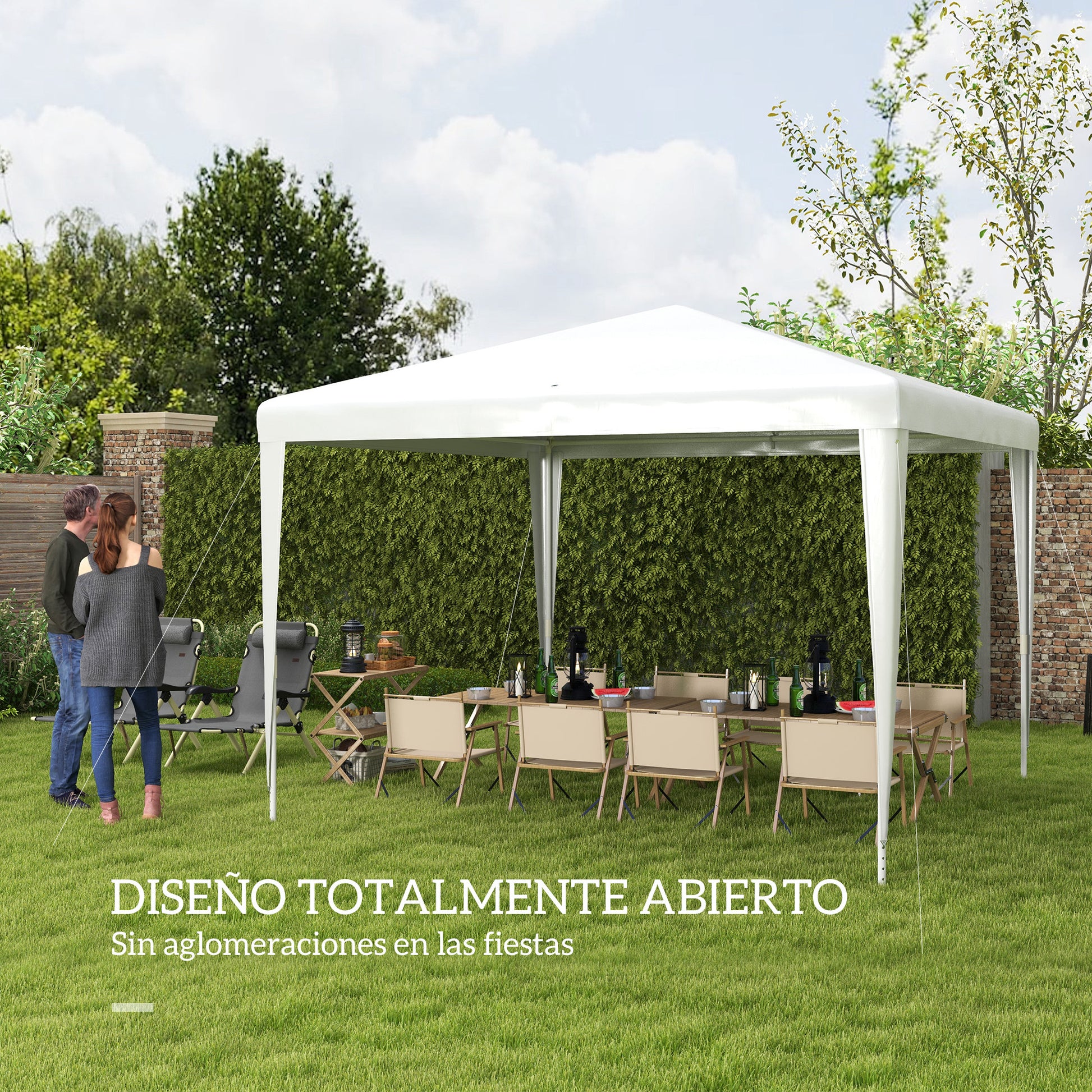 Outsunny Carpa Desmontable 3x3 m Cenador Pabellón de Jardín con 4 Orificios de Drenaje y Marco de Acero Anti-UV Gazebo para Terraza Patio Exterior Camping Blanco