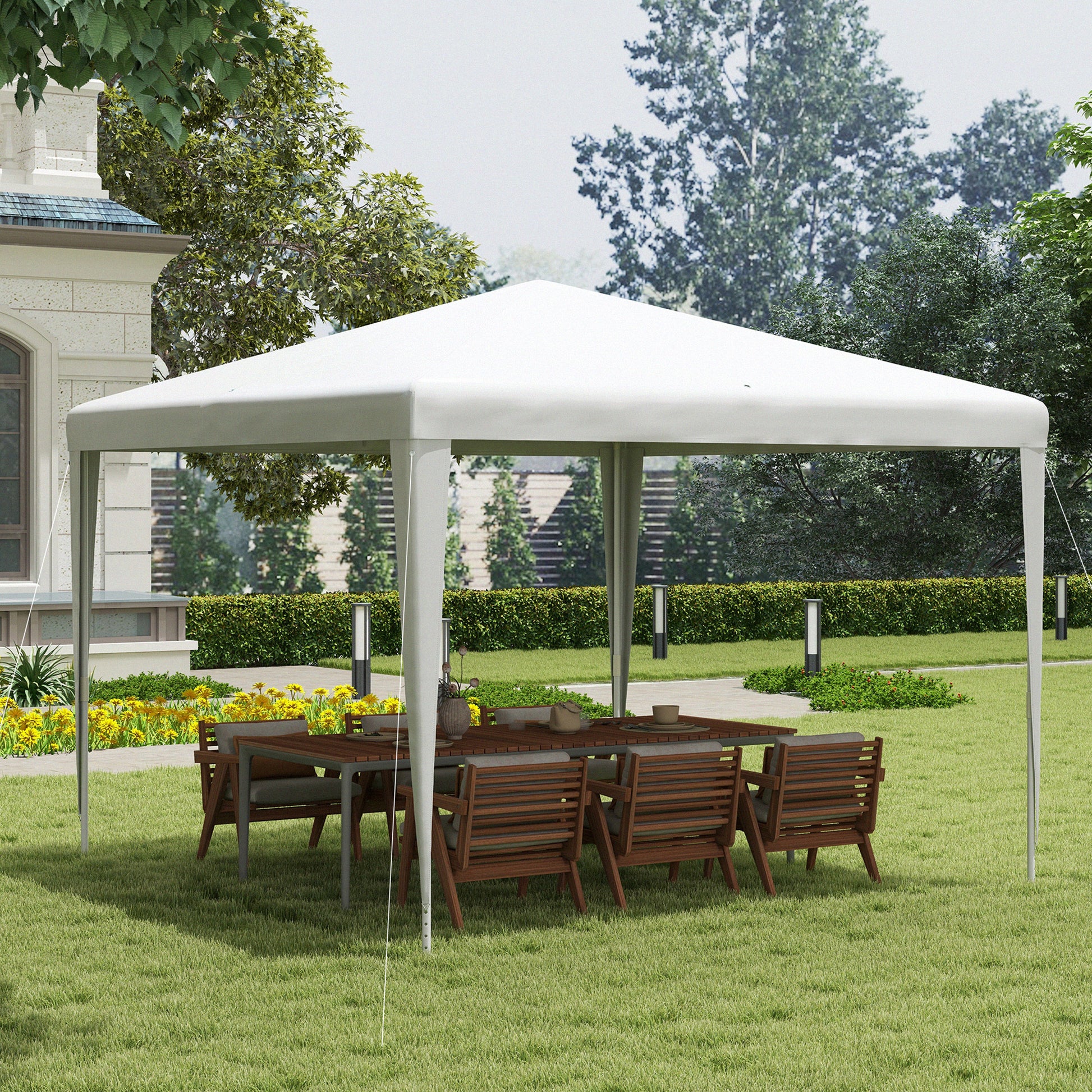 Outsunny Carpa Desmontable 3x3 m Cenador Pabellón de Jardín con 4 Orificios de Drenaje y Marco de Acero Anti-UV Gazebo para Terraza Patio Exterior Camping Blanco