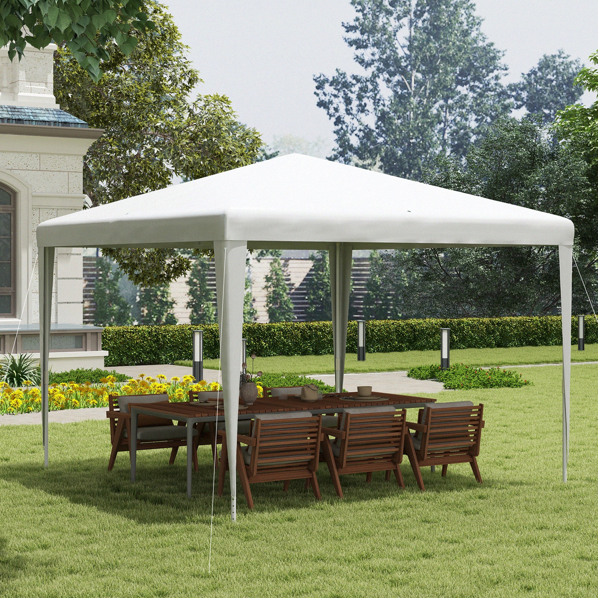 Outsunny Carpa Desmontable 3x3 m Cenador Pabellón de Jardín con 4 Orificios de Drenaje y Marco de Acero Anti-UV Gazebo para Terraza Patio Exterior Camping Blanco