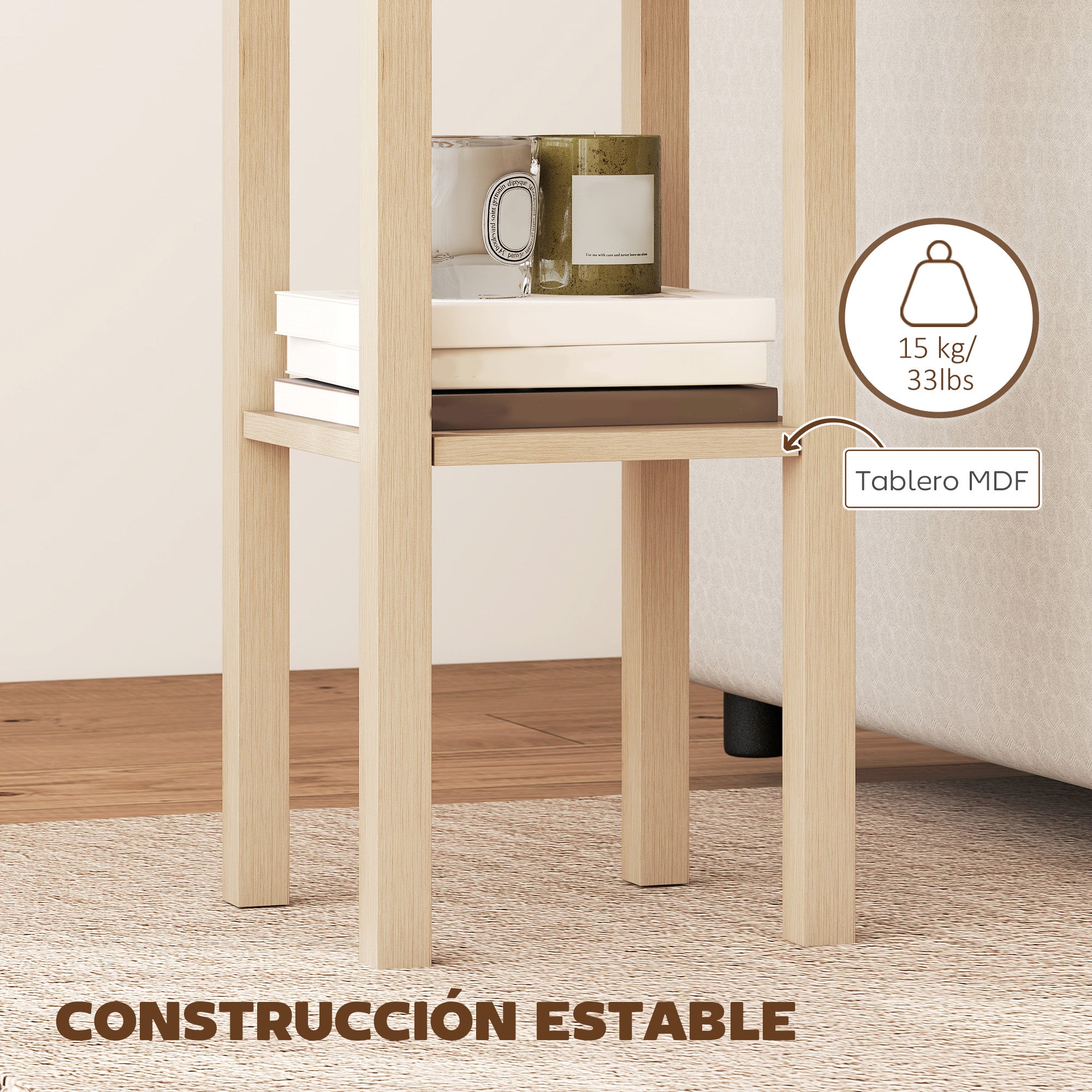 HOMCOM Mesa Auxiliar Rústica, Mesa Auxiliar para Sofá, con Cajón y Estante, Mesita de Noche para Salón, Dormitorio, 30x30x75 cm, Madera Natural