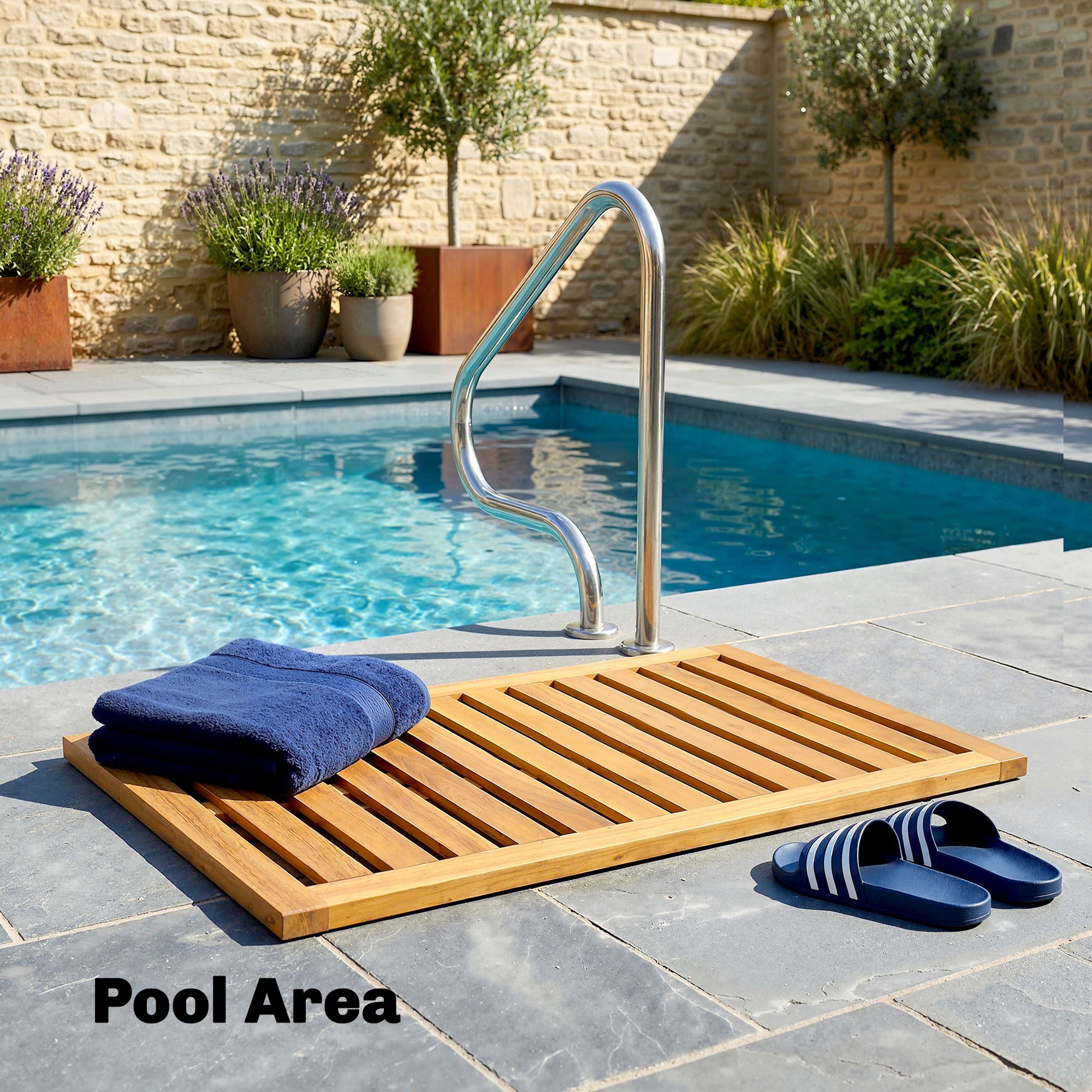Outsunny Alfombrilla de Ducha de Madera de Acacia, 91x51 cm, Alfombra de Baño Antideslizante con Drenaje, Tarima de Ducha Interior y Exterior, para Baño, Spa, Jardín o Piscina